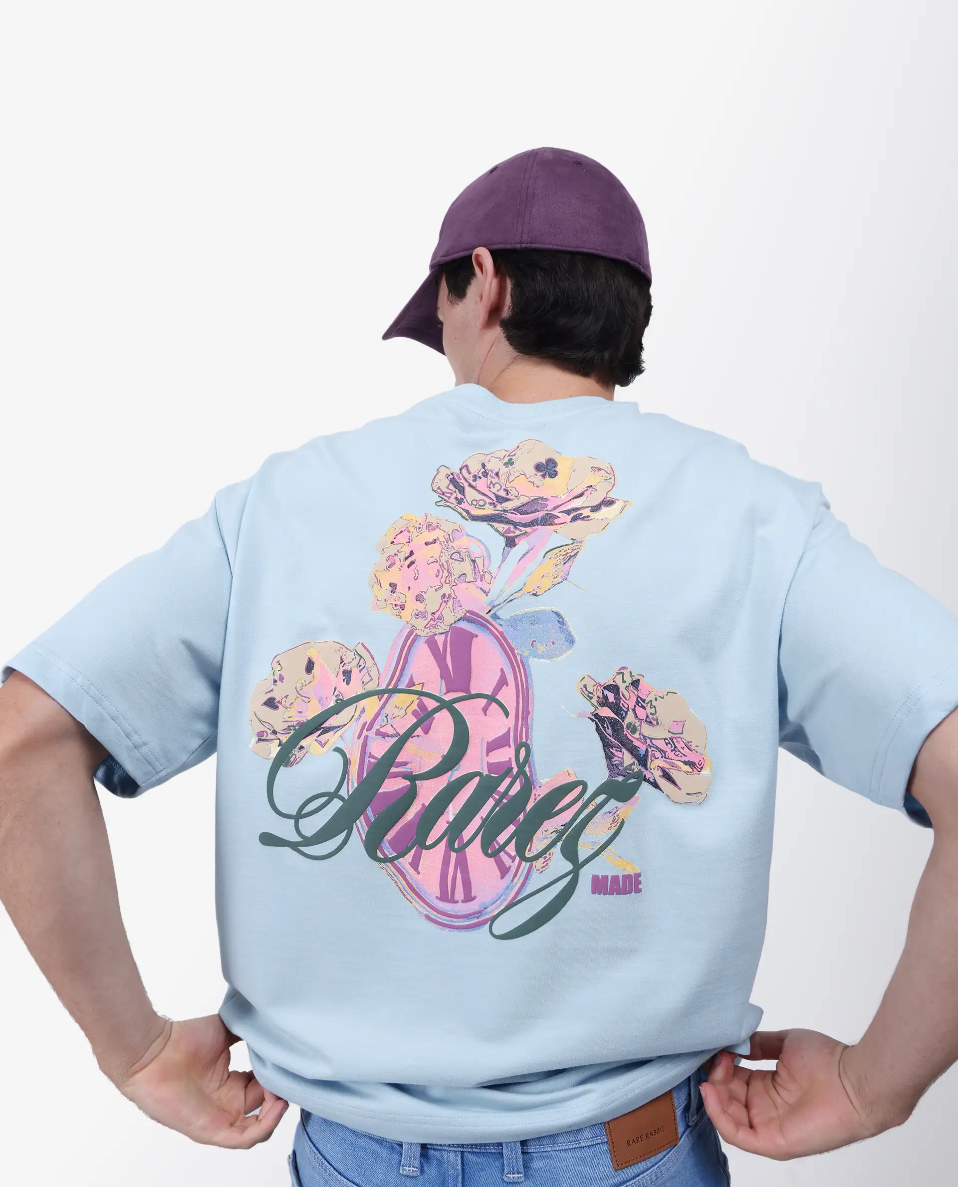 Rare Rabbit Men's Fluen Light Blue Cotton Graphic Print Oversized Fit Half Sleeve Crew Neck T-Shirt - Image 2