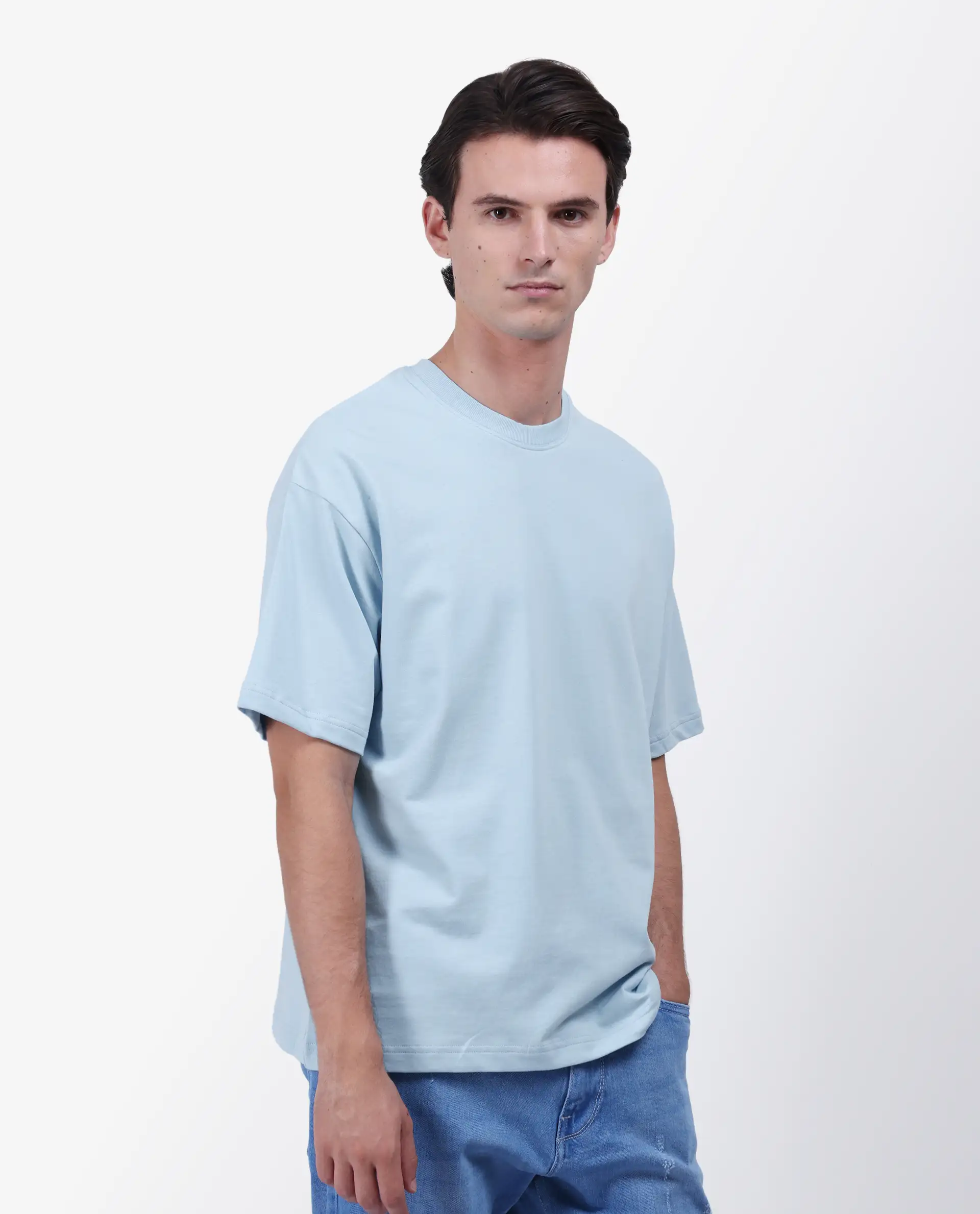 Rare Rabbit Men's Fluen Light Blue Cotton Graphic Print Oversized Fit Half Sleeve Crew Neck T-Shirt - Image 6