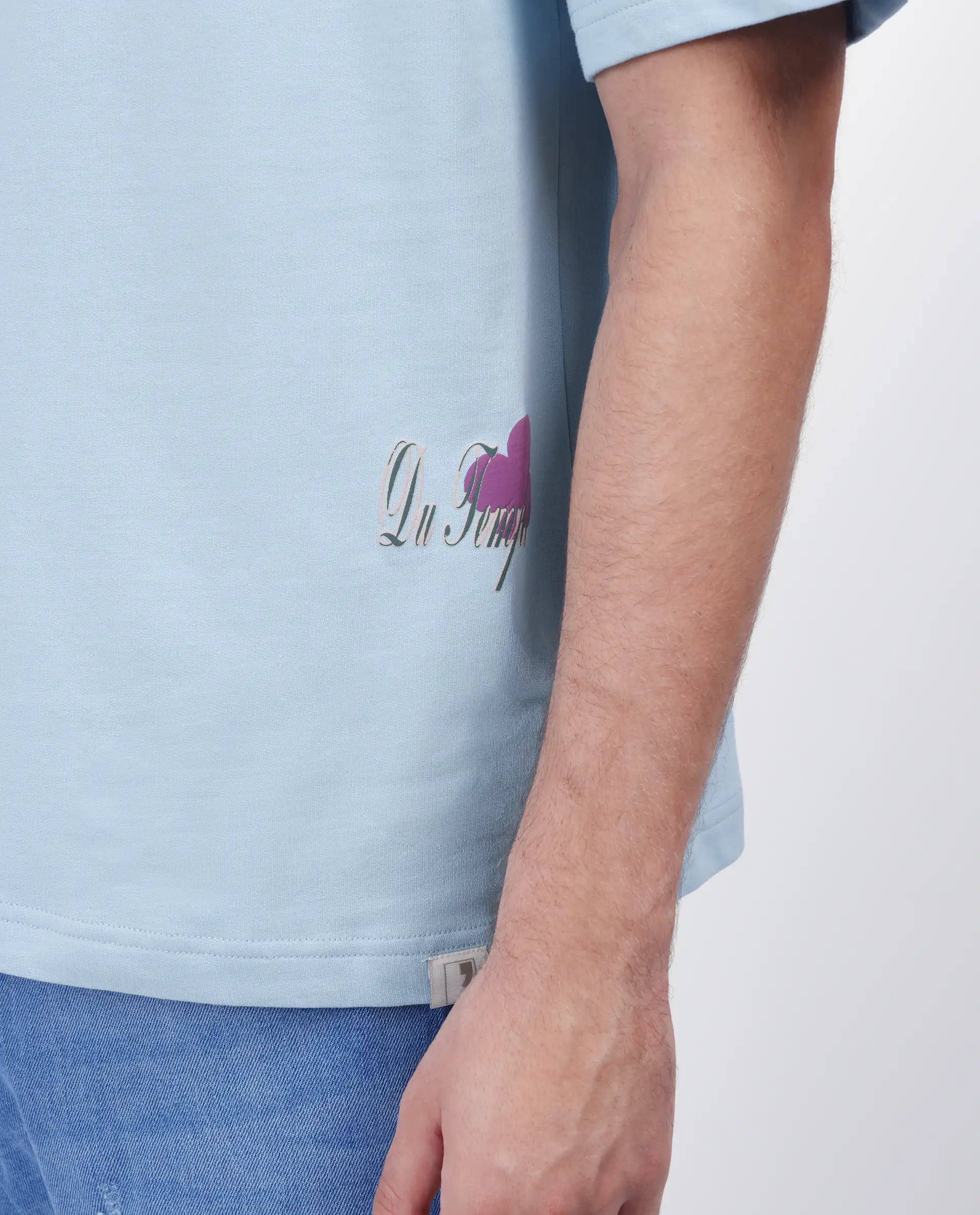Rare Rabbit Men's Fluen Light Blue Cotton Graphic Print Oversized Fit Half Sleeve Crew Neck T-Shirt - Image 8