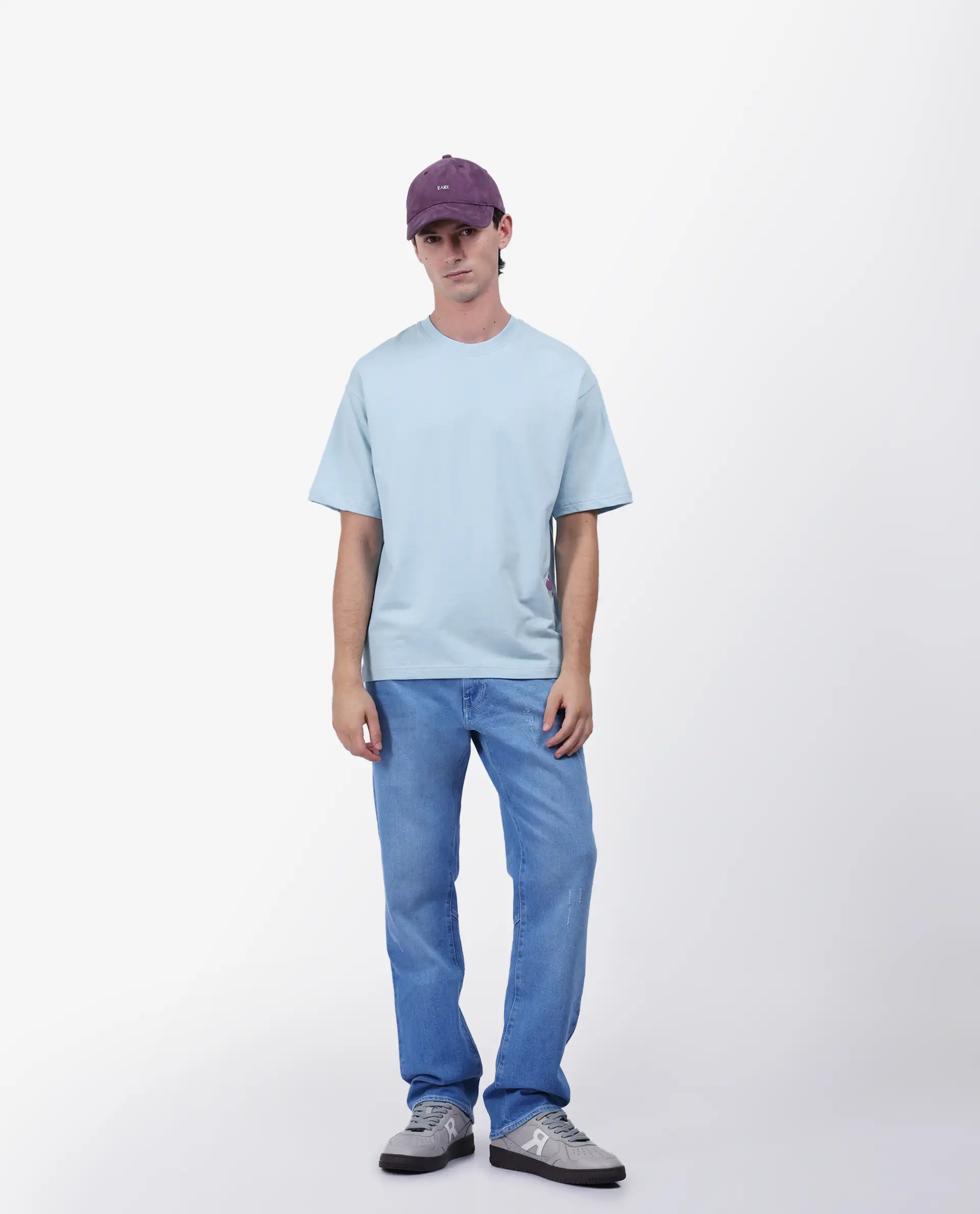 Rare Rabbit Men's Fluen Light Blue Cotton Graphic Print Oversized Fit Half Sleeve Crew Neck T-Shirt - Image 9