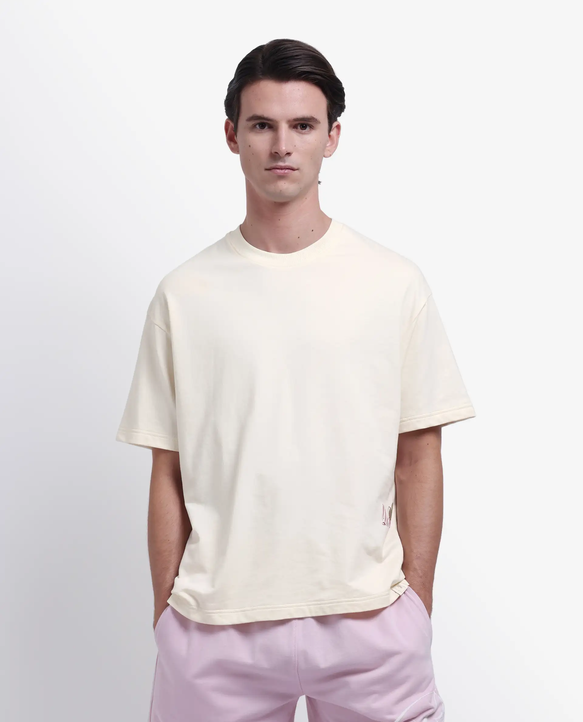 Rare Rabbit Men's Fluen Off White Cotton Graphic Print Oversized Fit Half Sleeve Crew Neck T-Shirt - Image 3