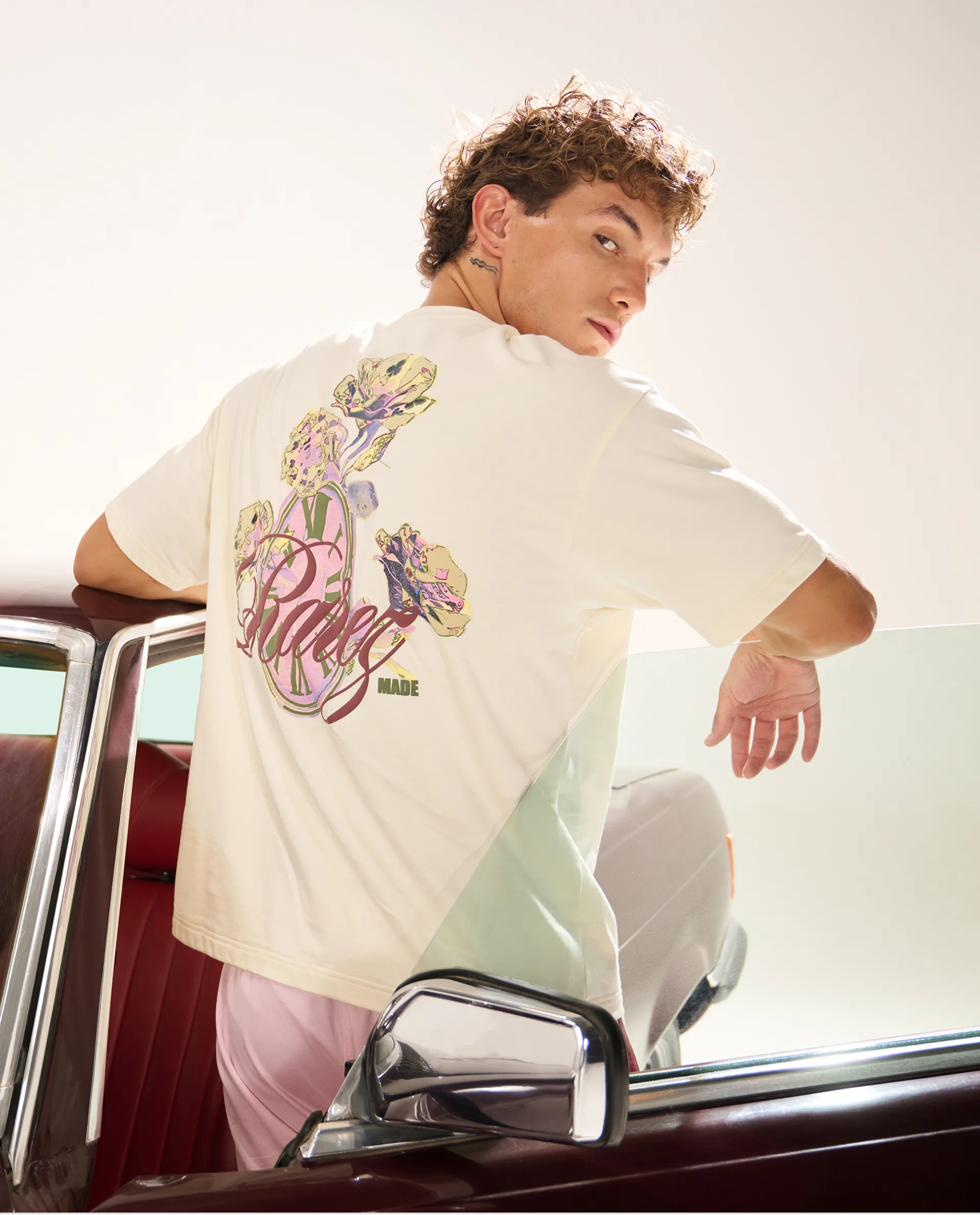 Rare Rabbit Men's Fluen Off White Cotton Graphic Print Oversized Fit Half Sleeve Crew Neck T-Shirt - Image 5