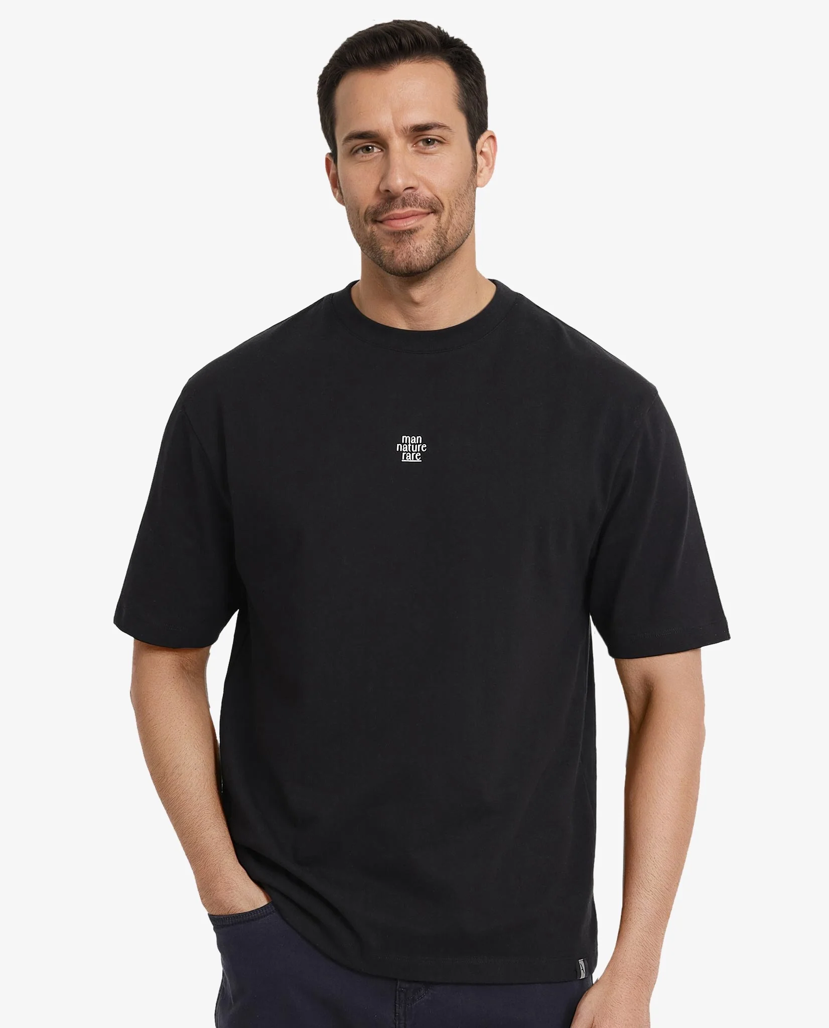 Rare Rabbit Men's Fluers Black Cotton Graphic Print Oversized Fit Half Sleeve Crew Neck T-Shirt - Image 4