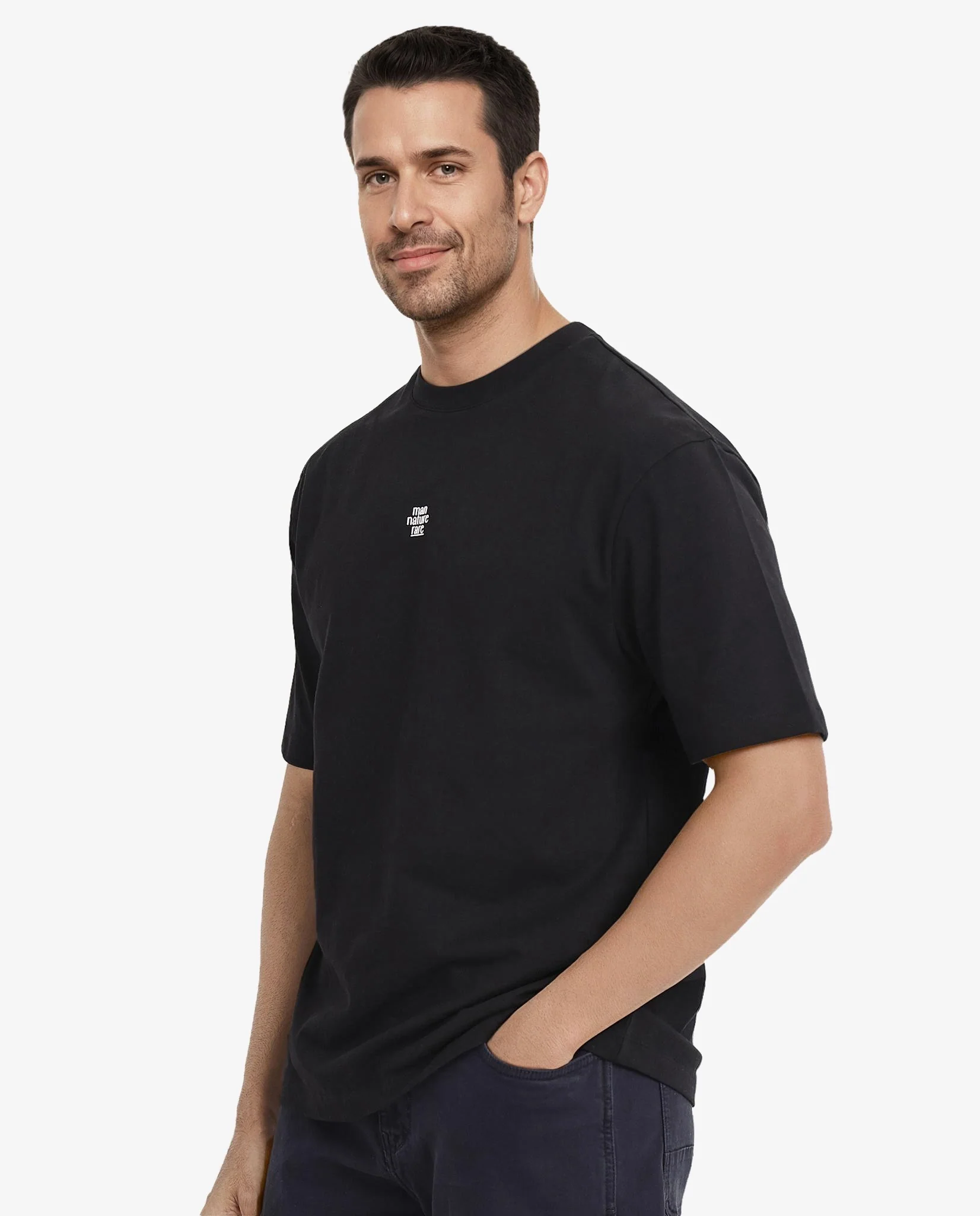 Rare Rabbit Men's Fluers Black Cotton Graphic Print Oversized Fit Half Sleeve Crew Neck T-Shirt - Image 7