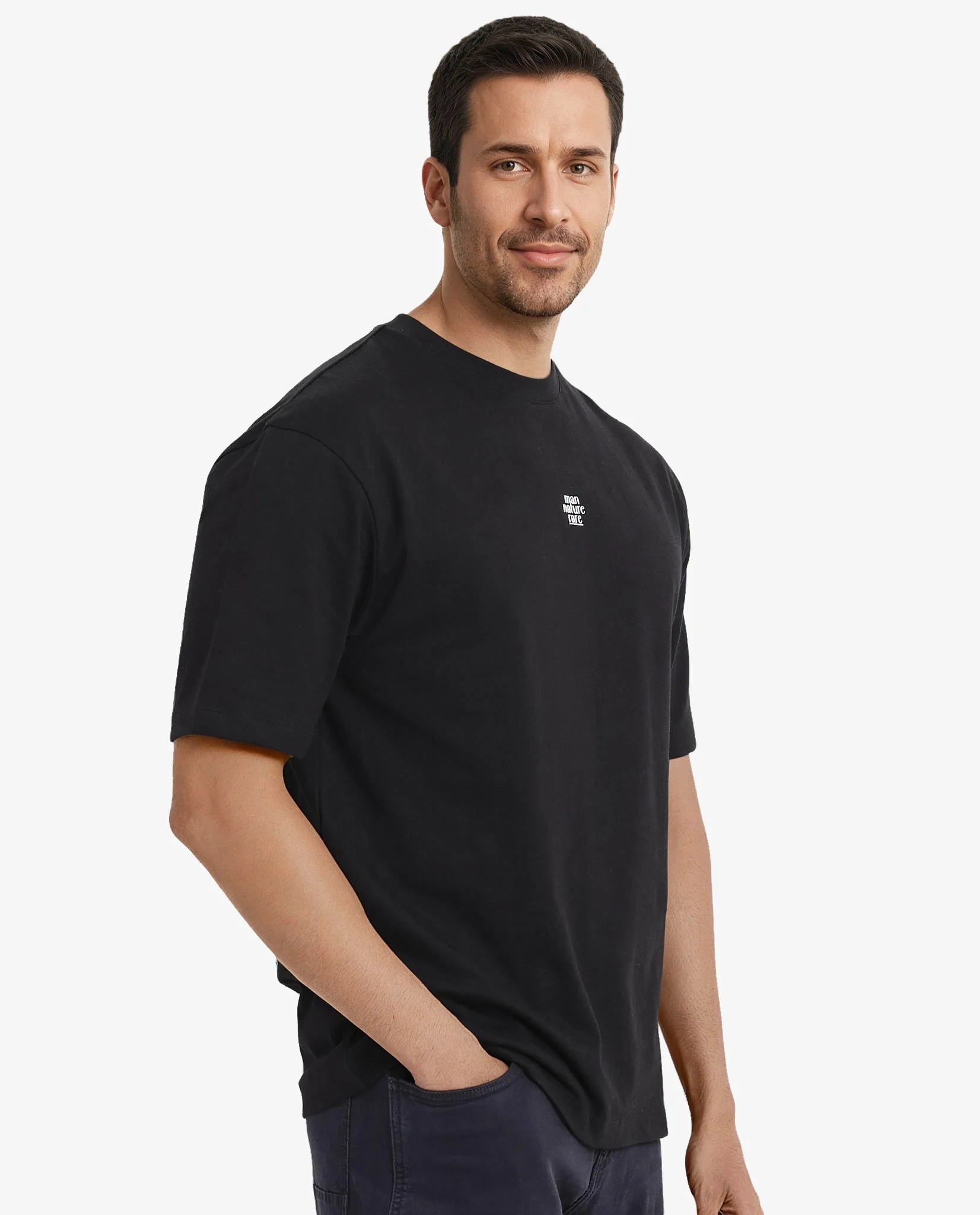 Rare Rabbit Men's Fluers Black Cotton Graphic Print Oversized Fit Half Sleeve Crew Neck T-Shirt - Image 8