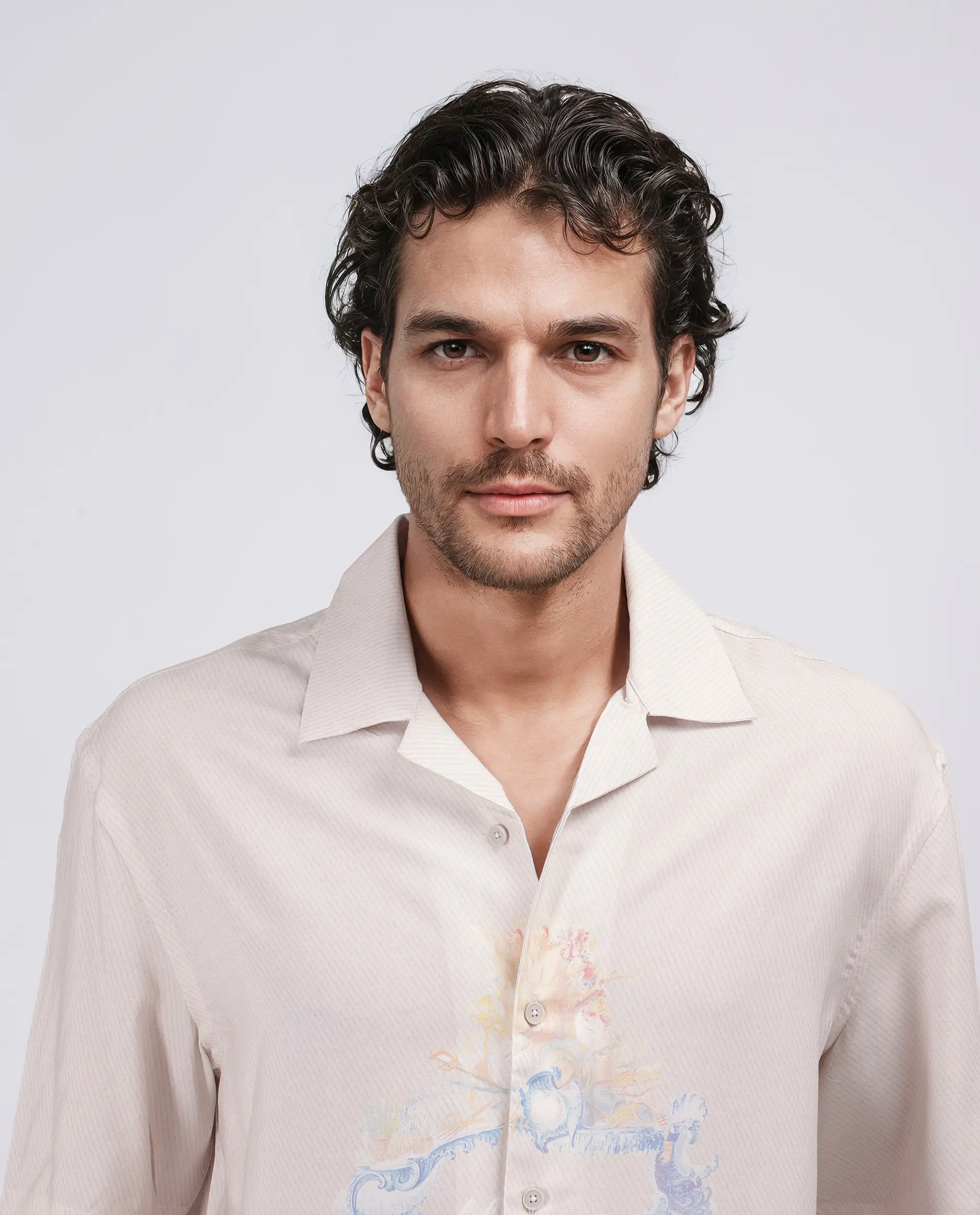 Rare Rabbit Men's Fluerst Beige Cotton Abstract Print Boxy Fit Half Sleeve Cuban Collar Shirt - Image 6