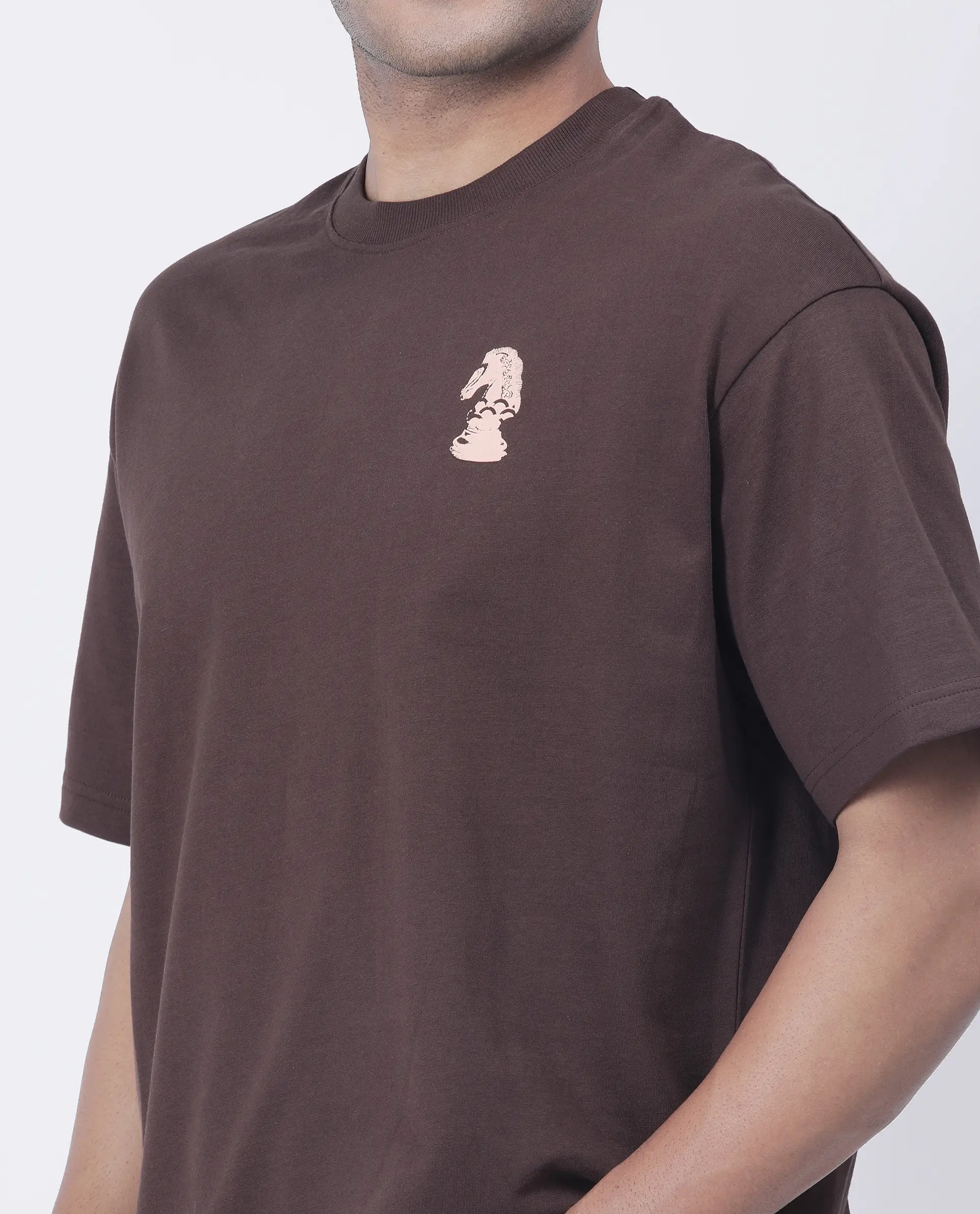Rare Rabbit Men's Fluen Brown Cotton Graphic Print Oversized Fit Half Sleeve Crew Neck T-Shirt - Image 4