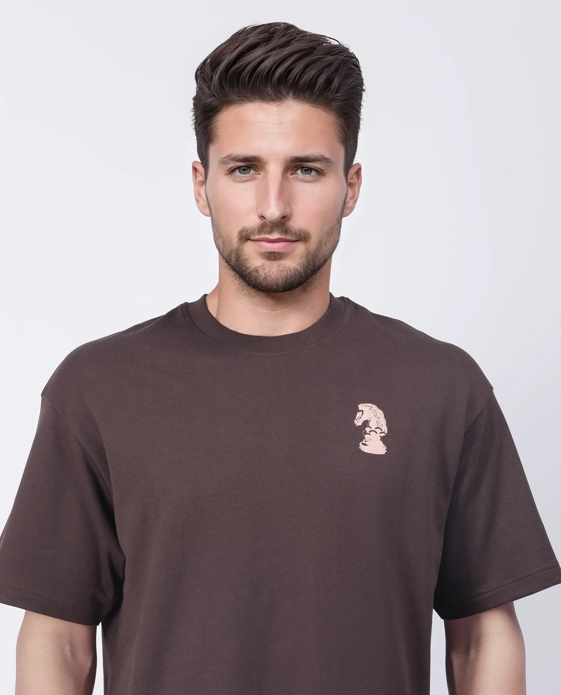 Rare Rabbit Men's Fluen Brown Cotton Graphic Print Oversized Fit Half Sleeve Crew Neck T-Shirt - Image 5