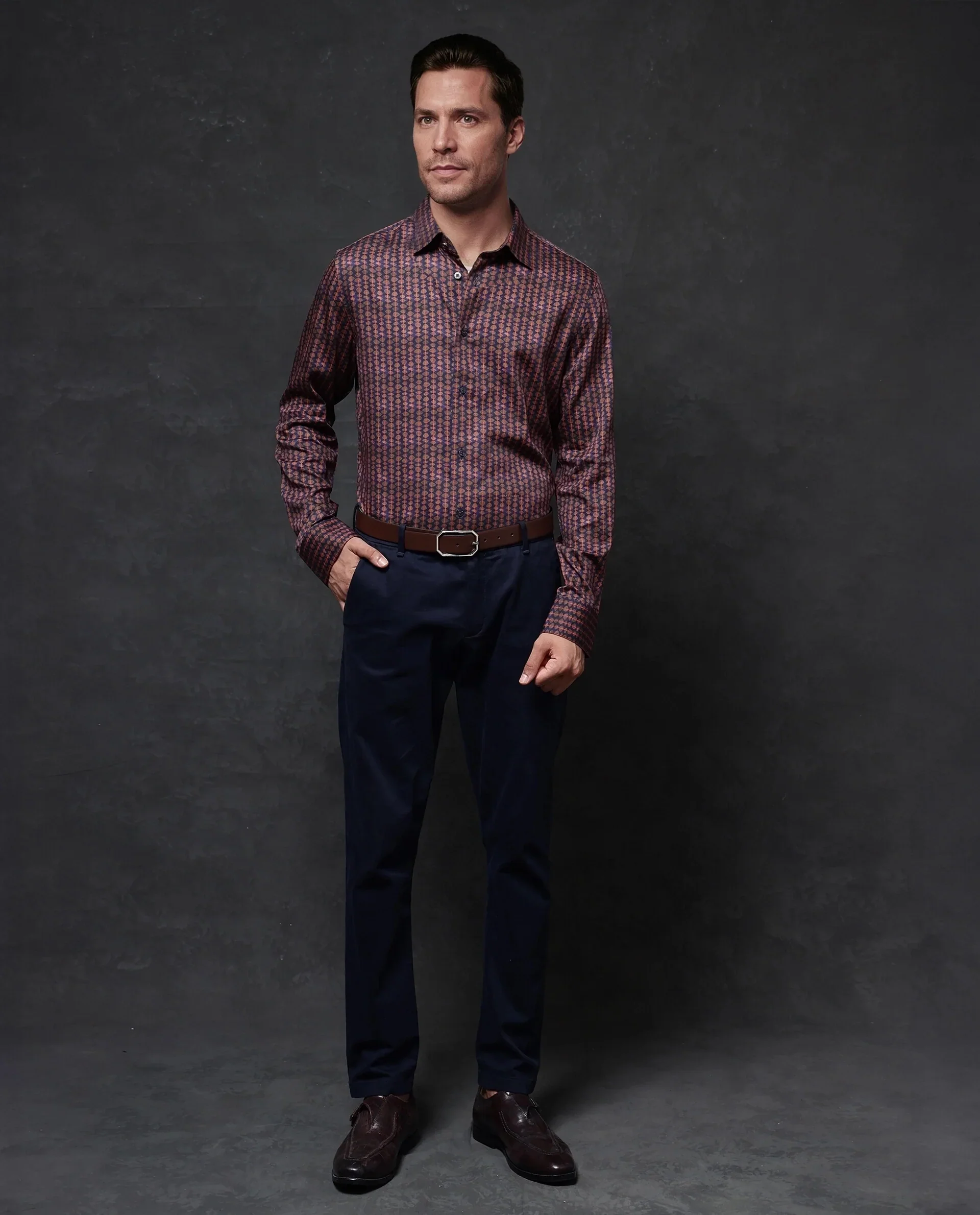 Rare Rabbit Men's Cotton Geometric Print Regular Fit Full Sleeve Collared Shirt - Image 2