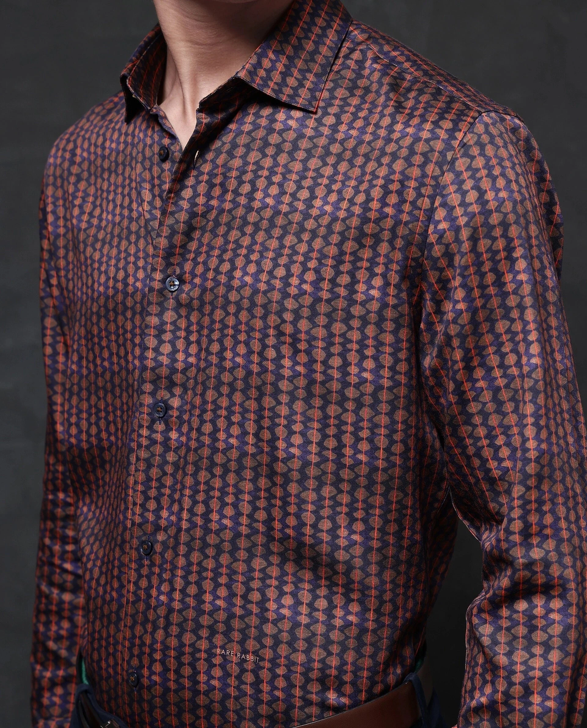 Rare Rabbit Men's Cotton Geometric Print Regular Fit Full Sleeve Collared Shirt - Image 3