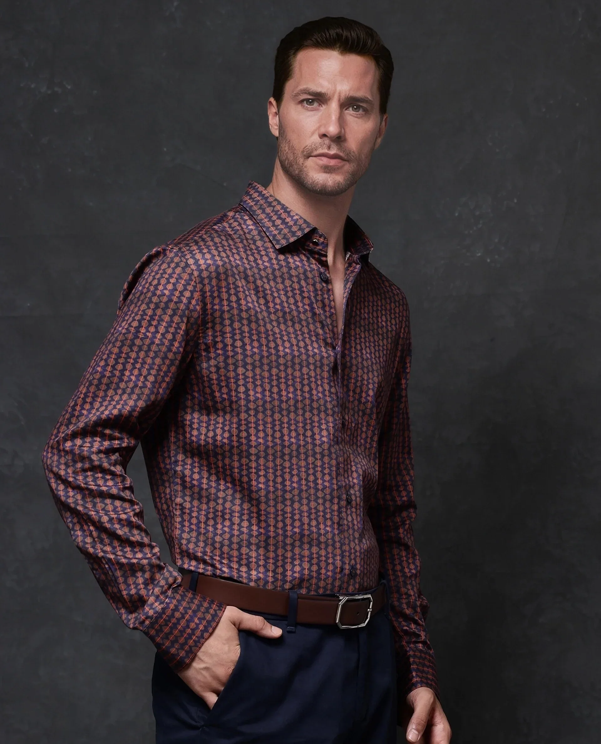 Rare Rabbit Men's Cotton Geometric Print Regular Fit Full Sleeve Collared Shirt - Image 6