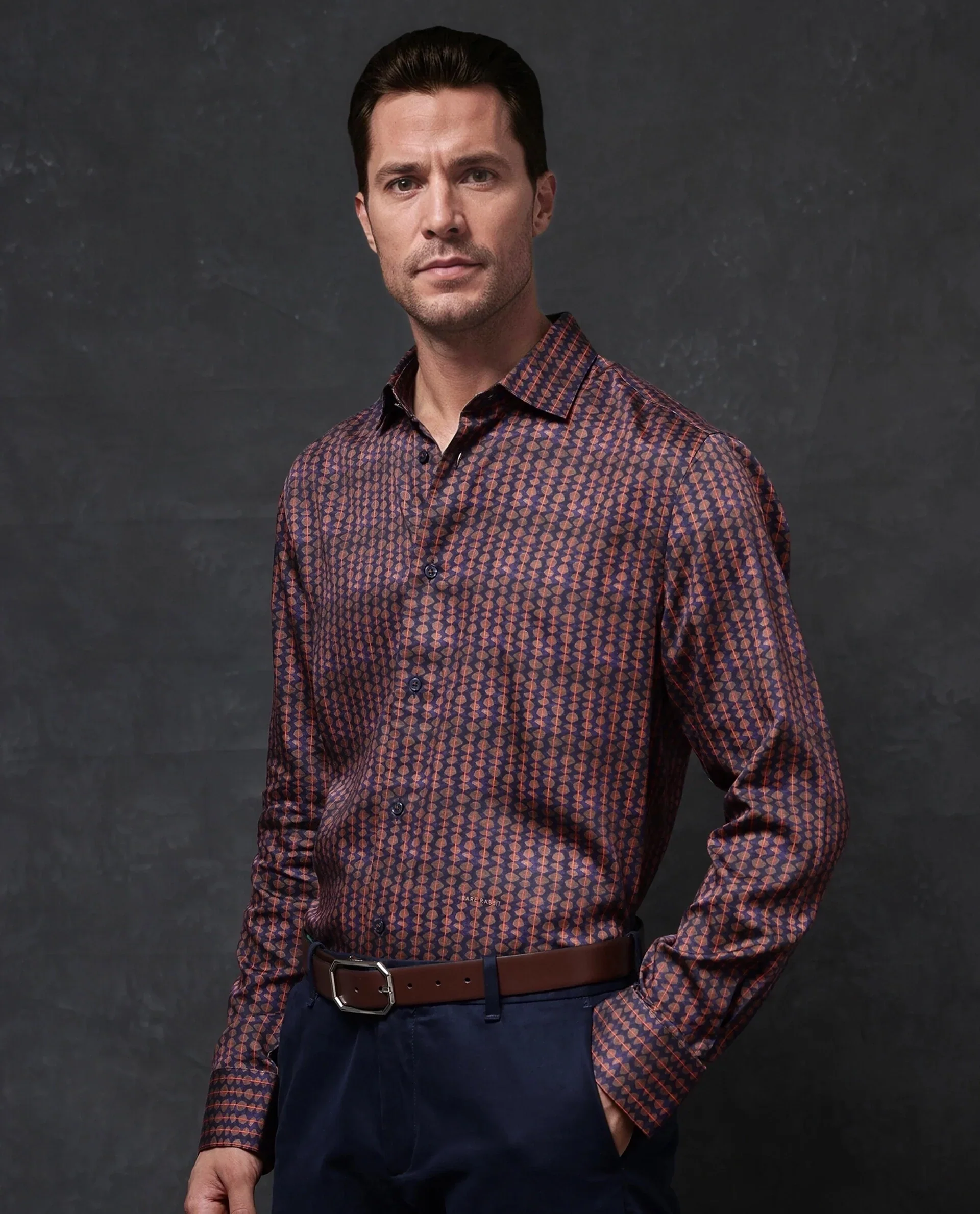 Rare Rabbit Men's Cotton Geometric Print Regular Fit Full Sleeve Collared Shirt - Image 7