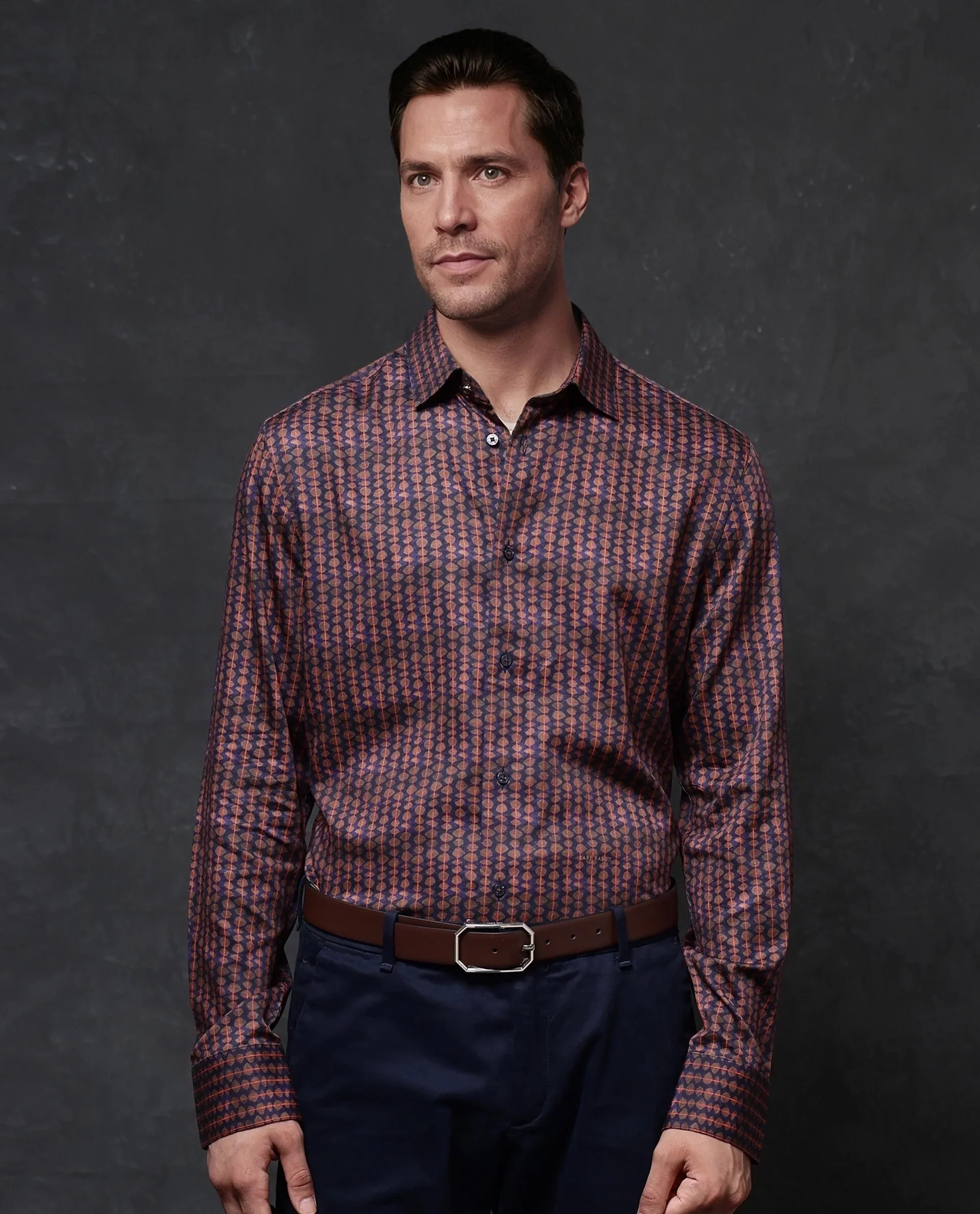 Rare Rabbit Men's Cotton Geometric Print Regular Fit Full Sleeve Collared Shirt - Image 8