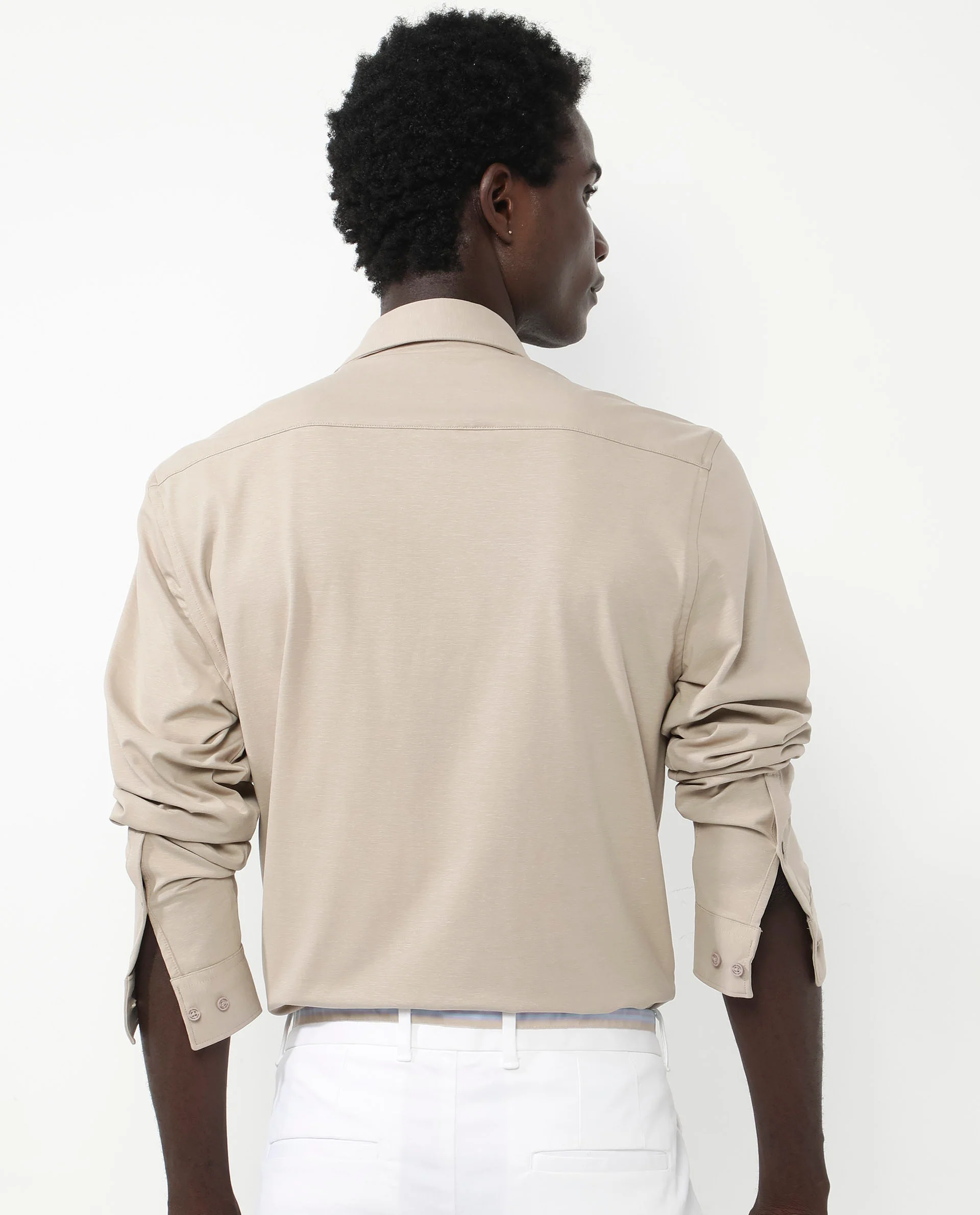 Rare Rabbit Men's Flyknit Beige Cotton Plain Regular Fit Full Sleeve Collared Shirt - Image 10