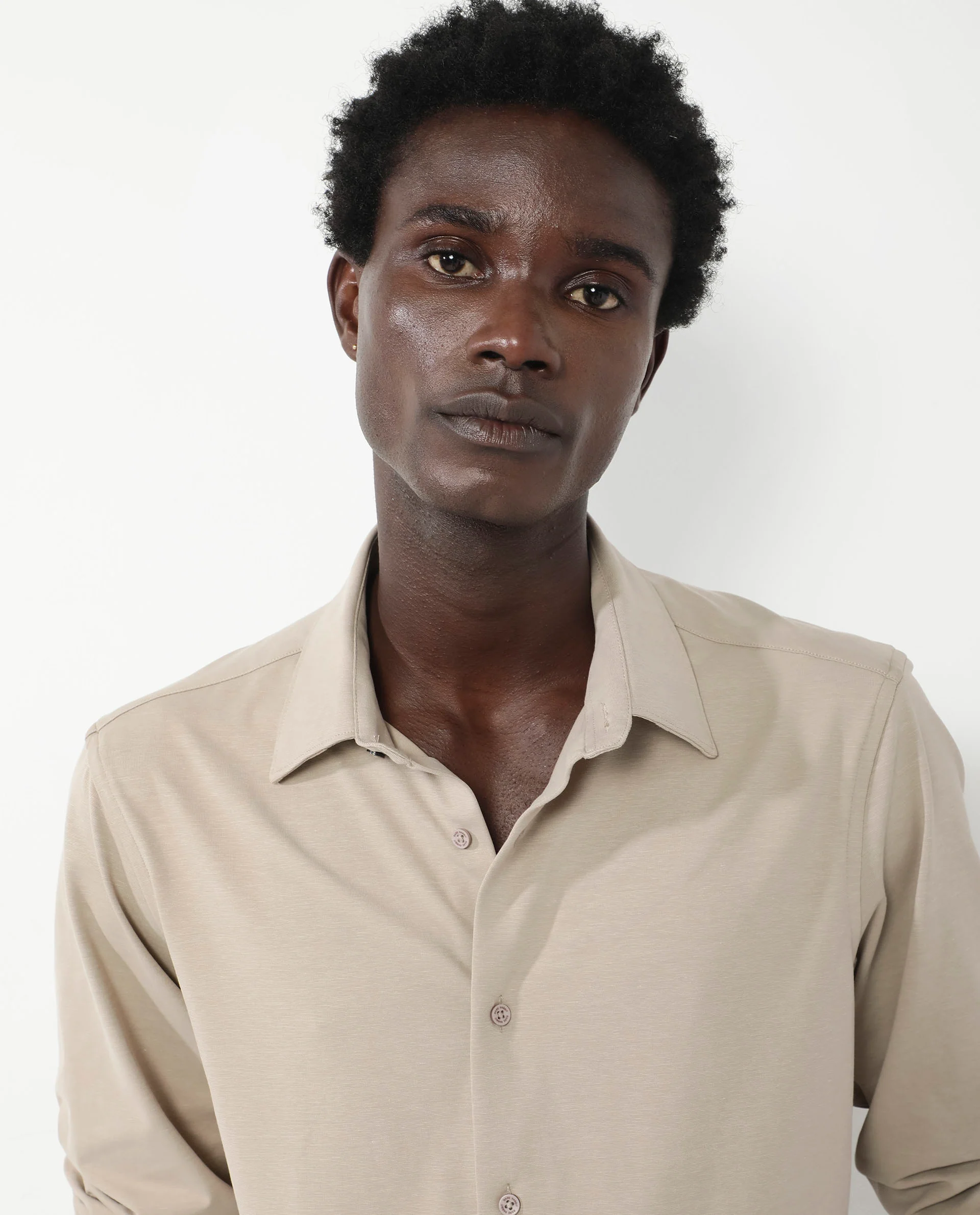 Rare Rabbit Men's Flyknit Beige Cotton Plain Regular Fit Full Sleeve Collared Shirt - Image 7