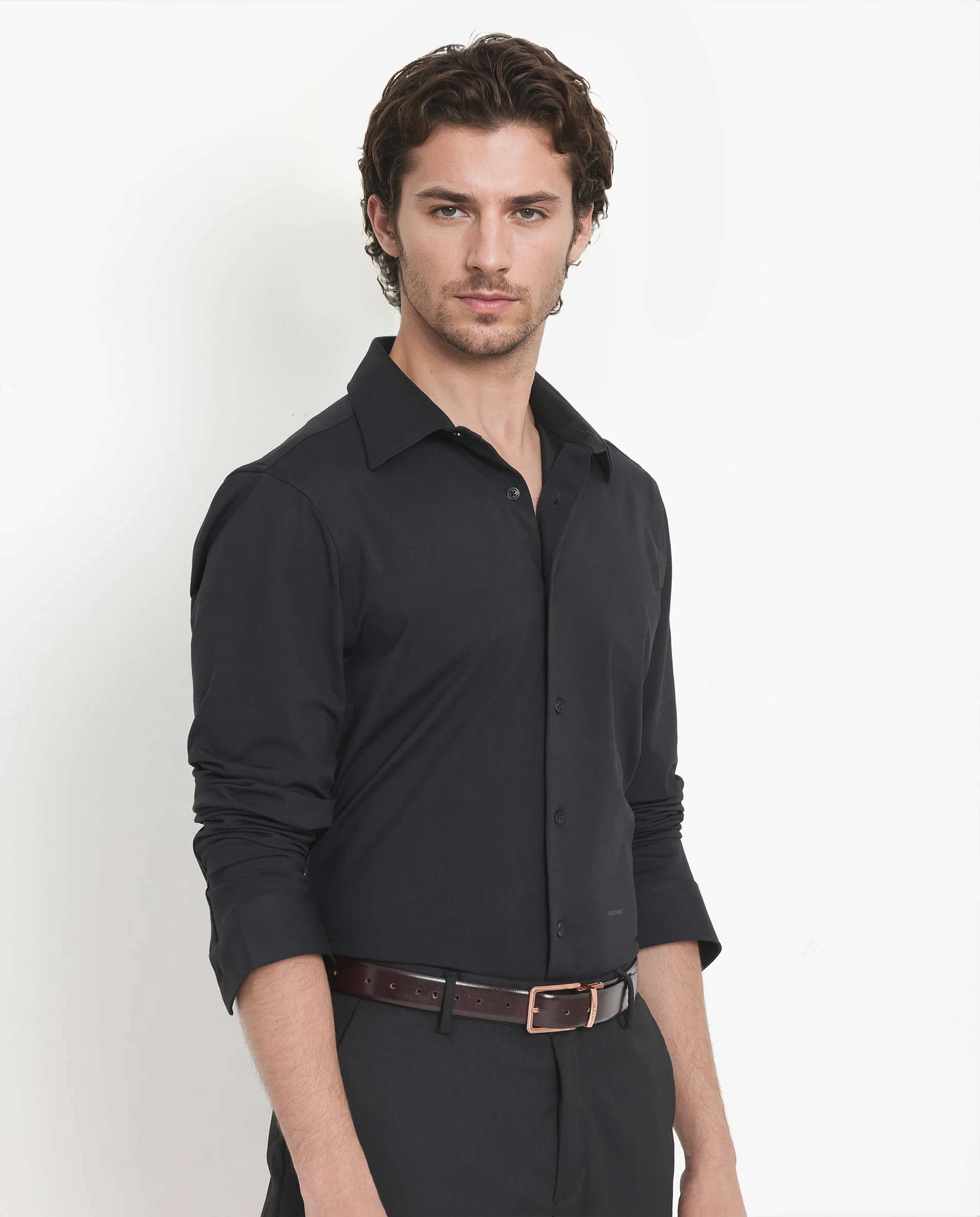 Rare Rabbit Men's Flyknit Black Cotton Plain Regular Fit Full Sleeve Collared Shirt - Image 6
