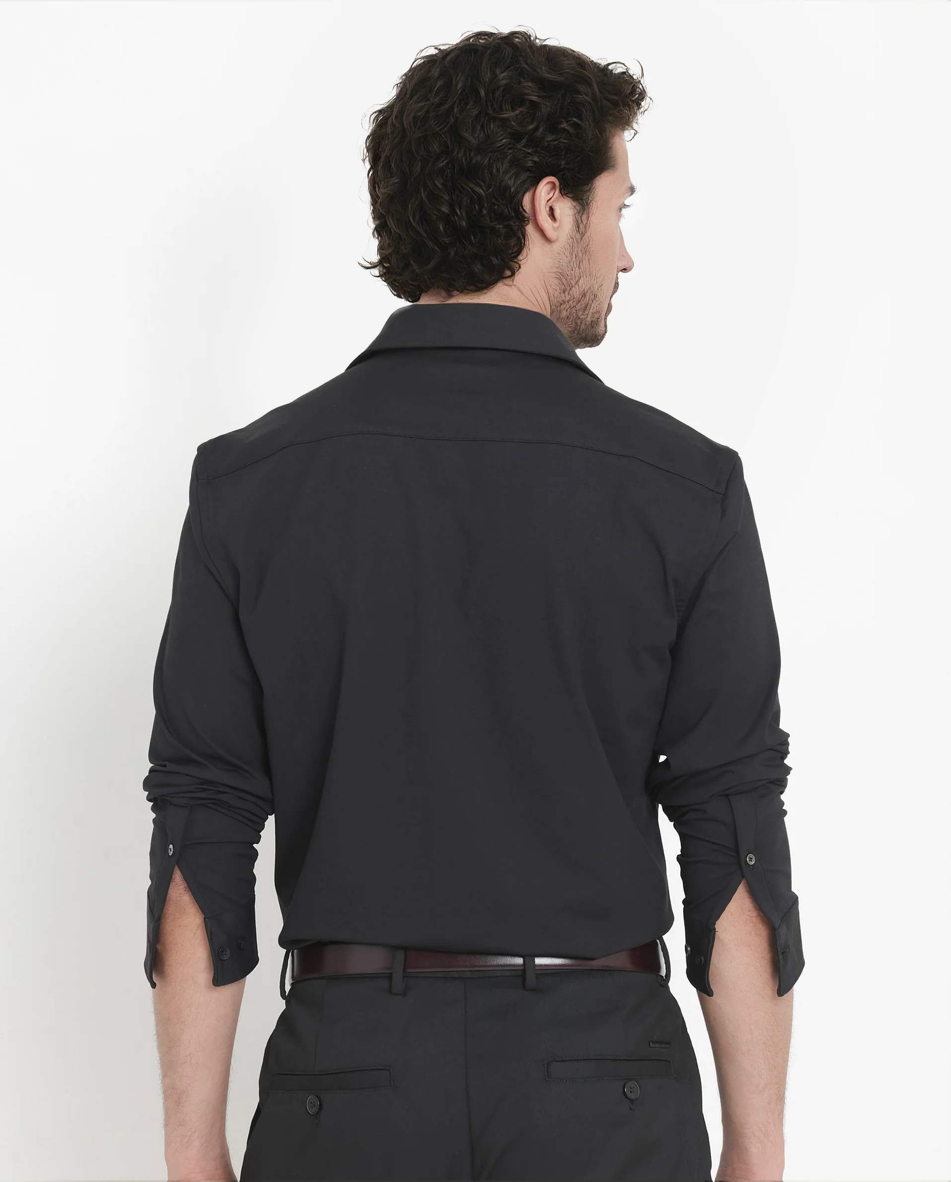 Rare Rabbit Men's Flyknit Black Cotton Plain Regular Fit Full Sleeve Collared Shirt - Image 8