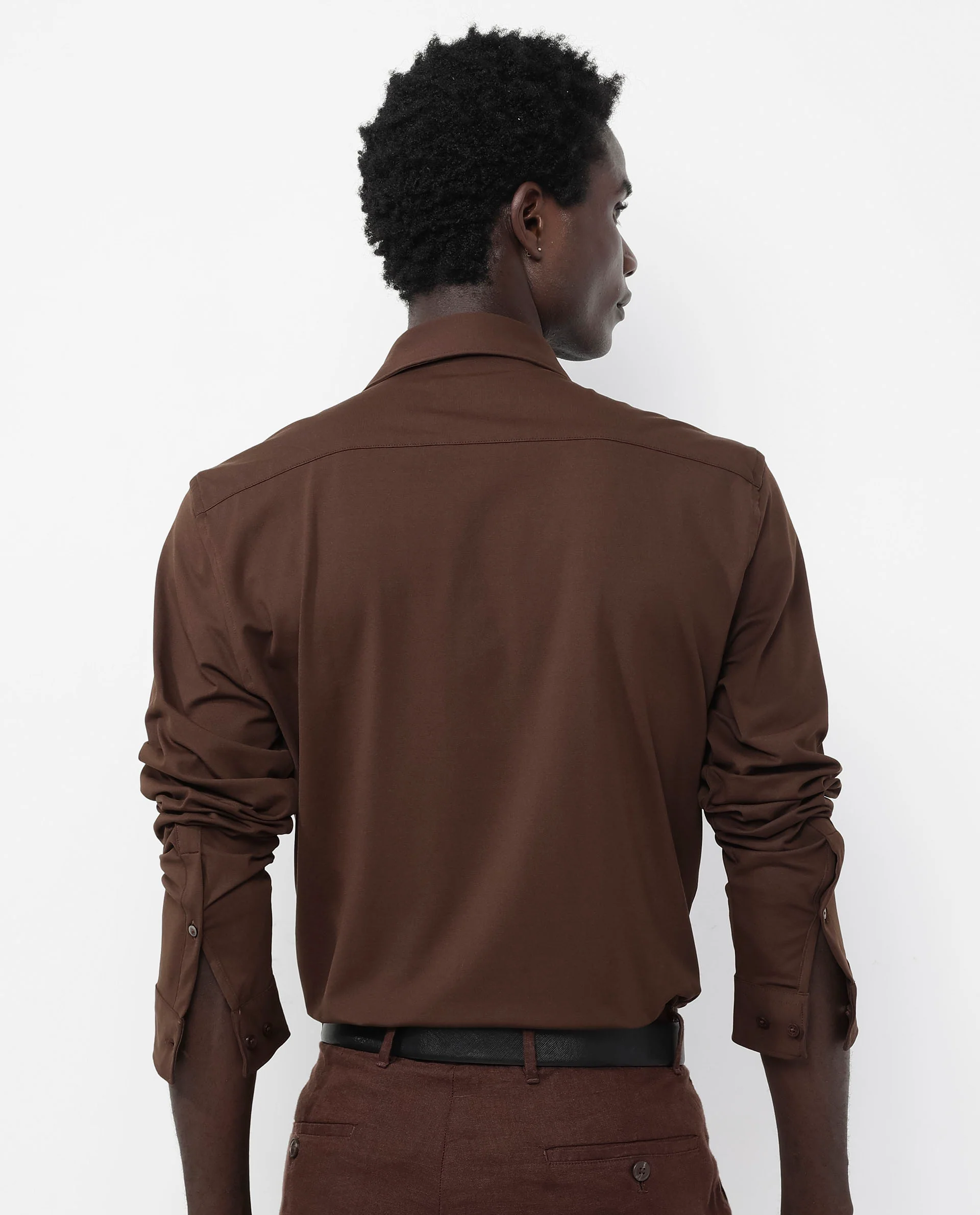 Rare Rabbit Men's Flyknit Brown Cotton Plain Regular Fit Full Sleeve Collared Shirt - Image 8