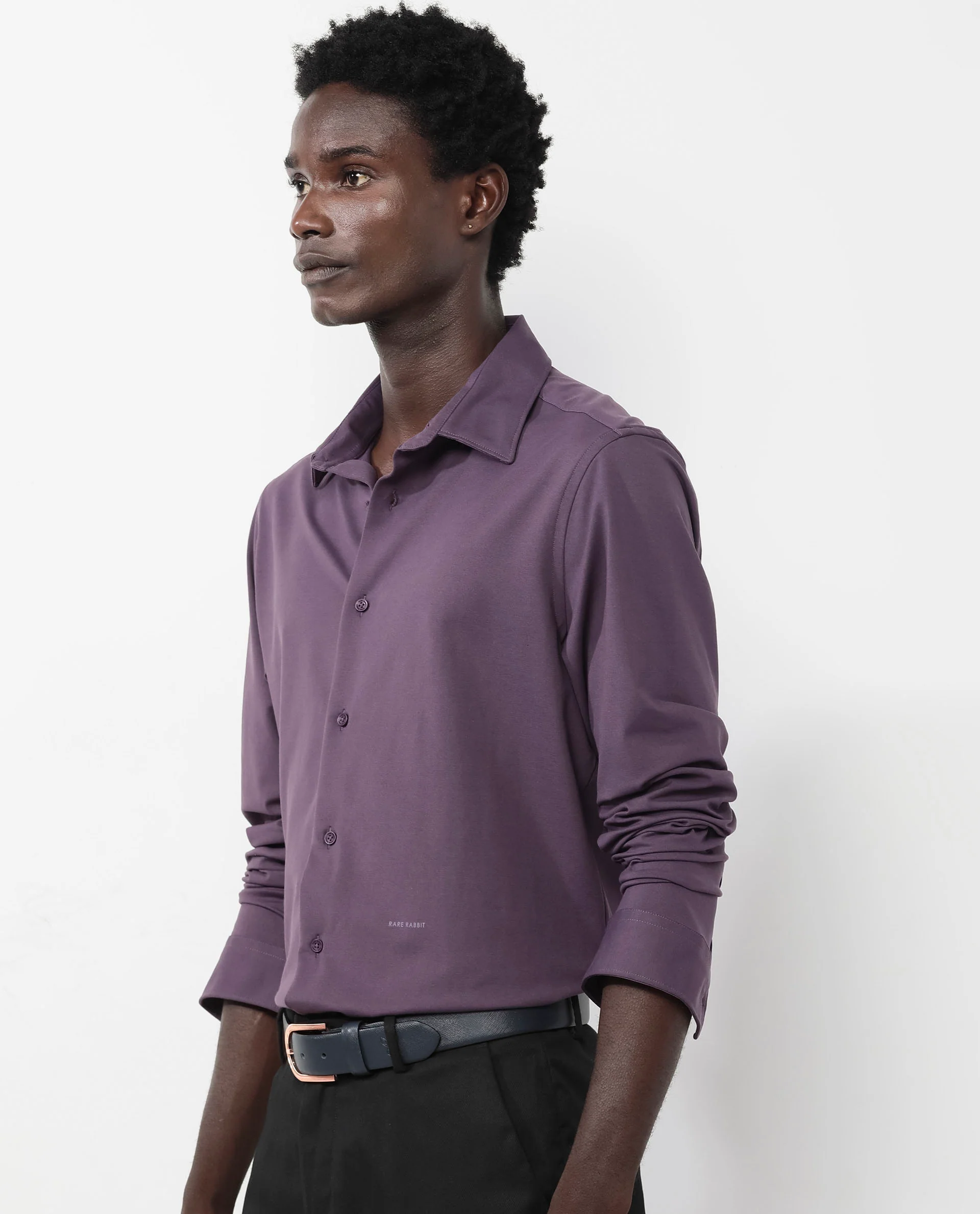 Rare Rabbit Men's Flyknit Dark Purple Cotton Plain Regular Fit Full Sleeve Collared Shirt - Image 7