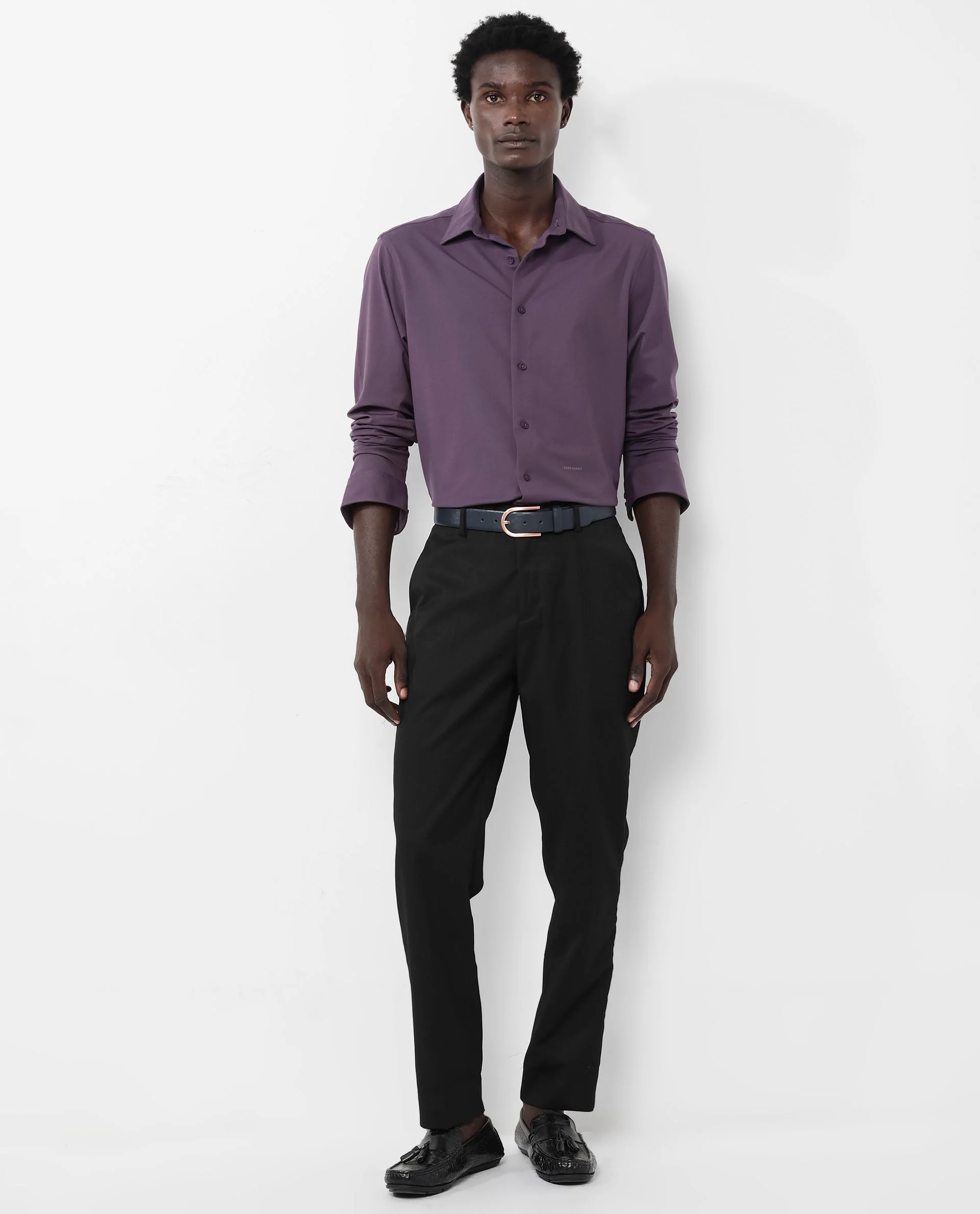 Rare Rabbit Men's Flyknit Dark Purple Cotton Plain Regular Fit Full Sleeve Collared Shirt - Image 8