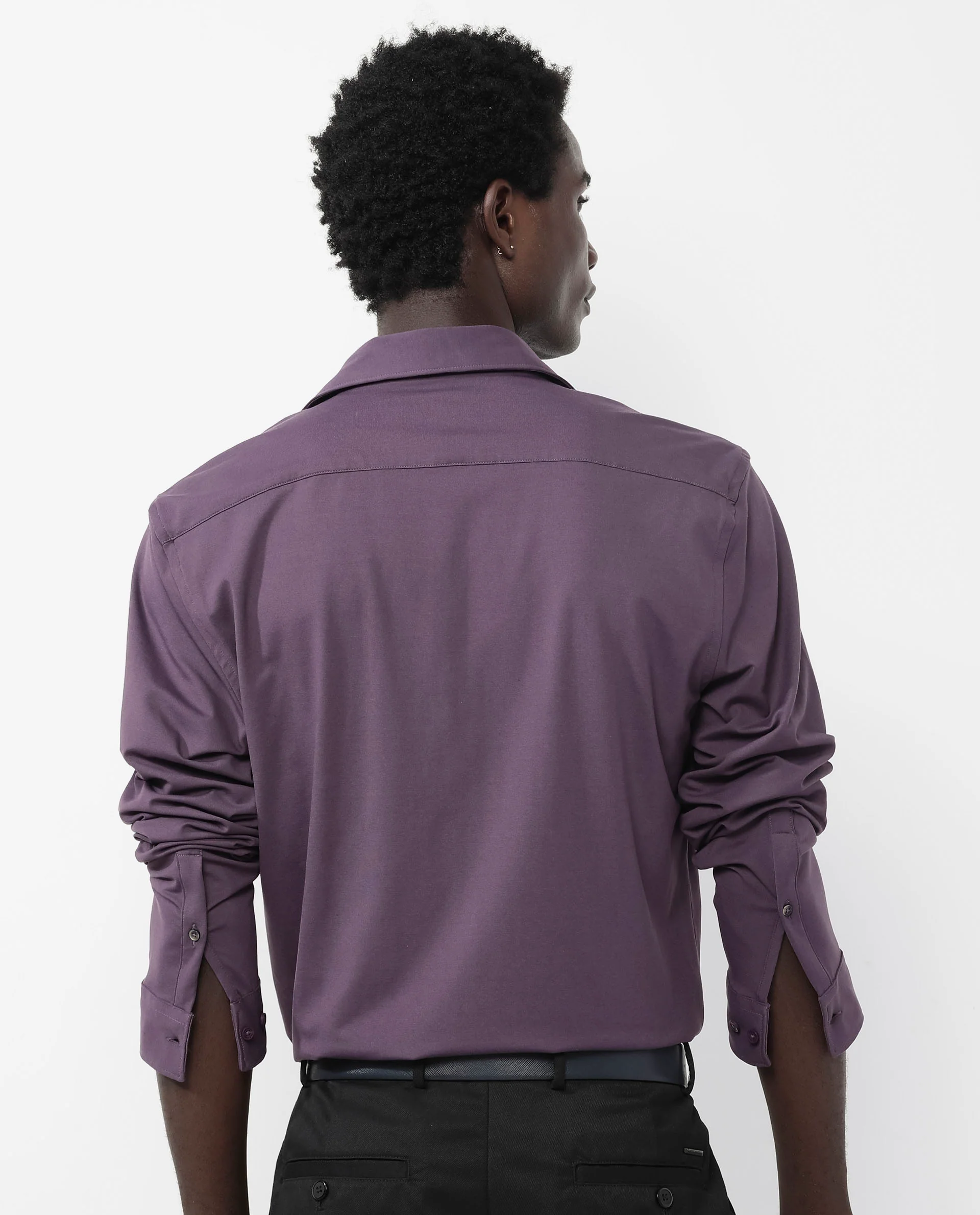 Rare Rabbit Men's Flyknit Dark Purple Cotton Plain Regular Fit Full Sleeve Collared Shirt - Image 9