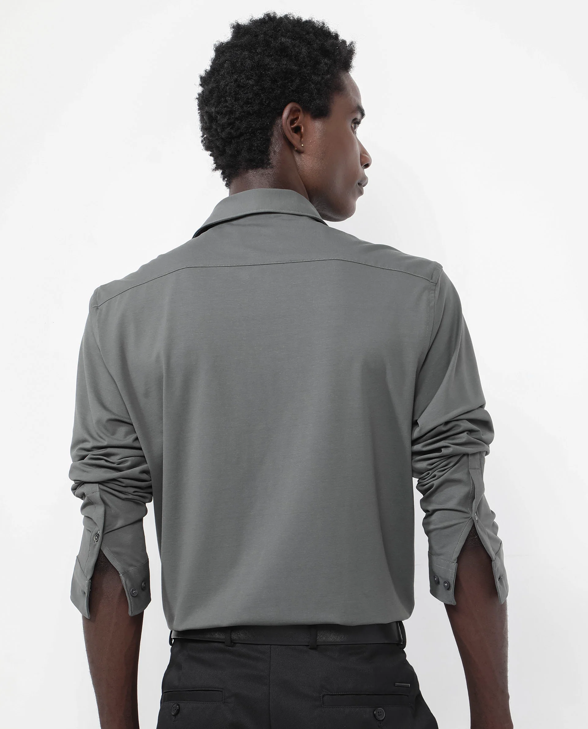 Rare Rabbit Men's Flyknit Dusky Green Cotton Plain Regular Fit Full Sleeve Collared Shirt - Image 10