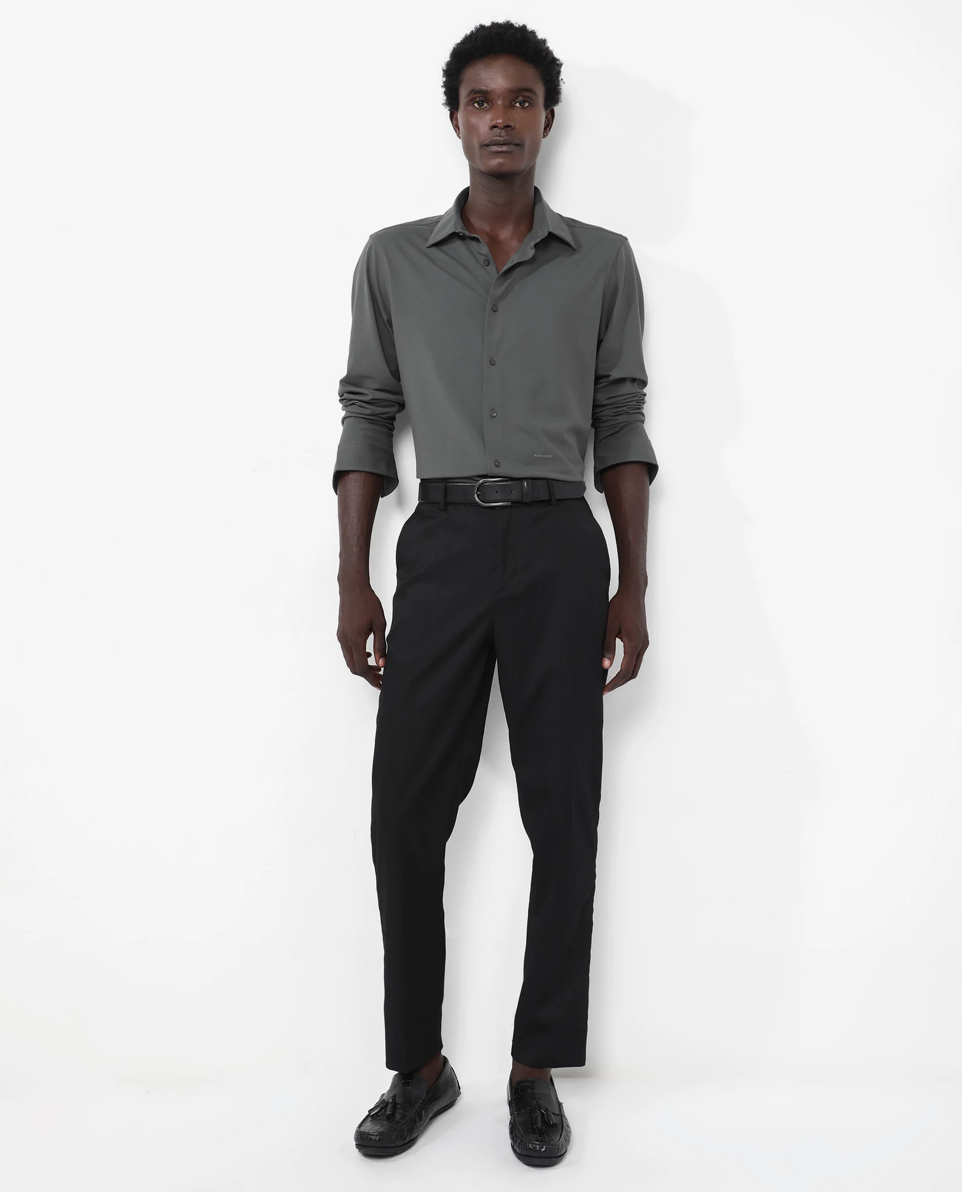 Rare Rabbit Men's Flyknit Dusky Green Cotton Plain Regular Fit Full Sleeve Collared Shirt - Image 11