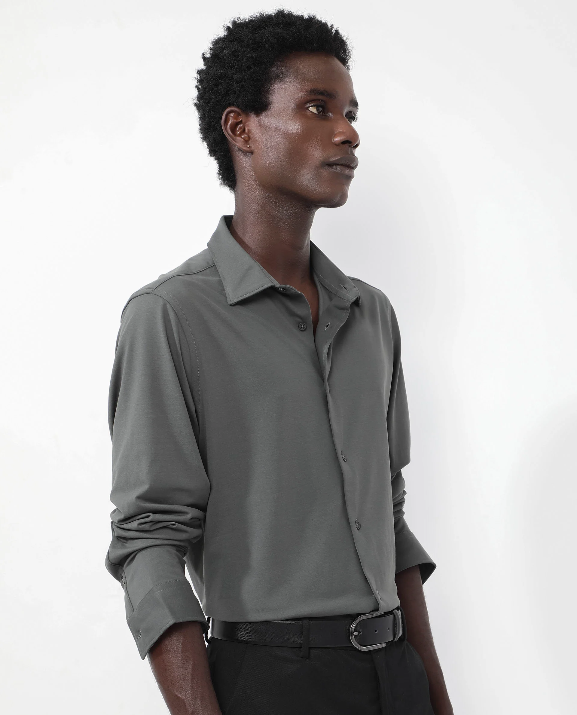 Rare Rabbit Men's Flyknit Dusky Green Cotton Plain Regular Fit Full Sleeve Collared Shirt - Image 7