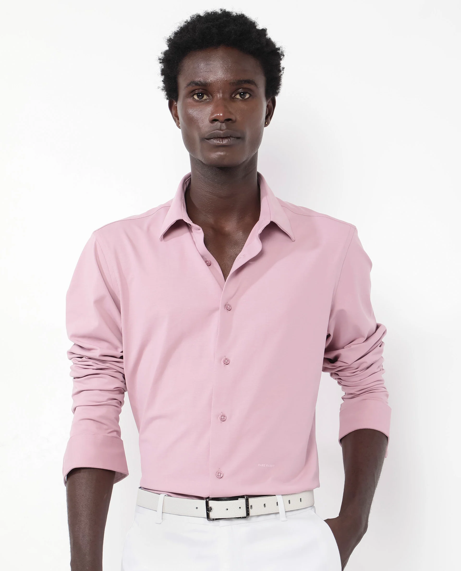 Rare Rabbit Men's Flyknit Dusky Pink Cotton Plain Regular Fit Full Sleeve Collared Shirt - Image 10