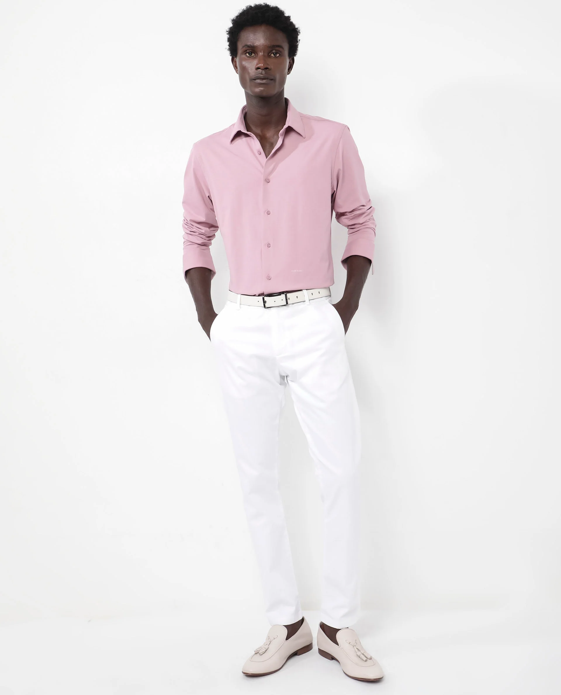 Rare Rabbit Men's Flyknit Dusky Pink Cotton Plain Regular Fit Full Sleeve Collared Shirt - Image 2