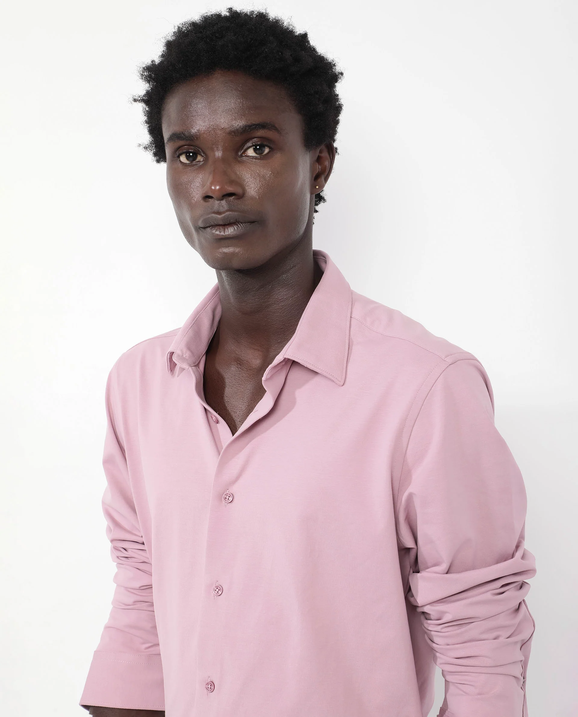 Rare Rabbit Men's Flyknit Dusky Pink Cotton Plain Regular Fit Full Sleeve Collared Shirt - Image 4
