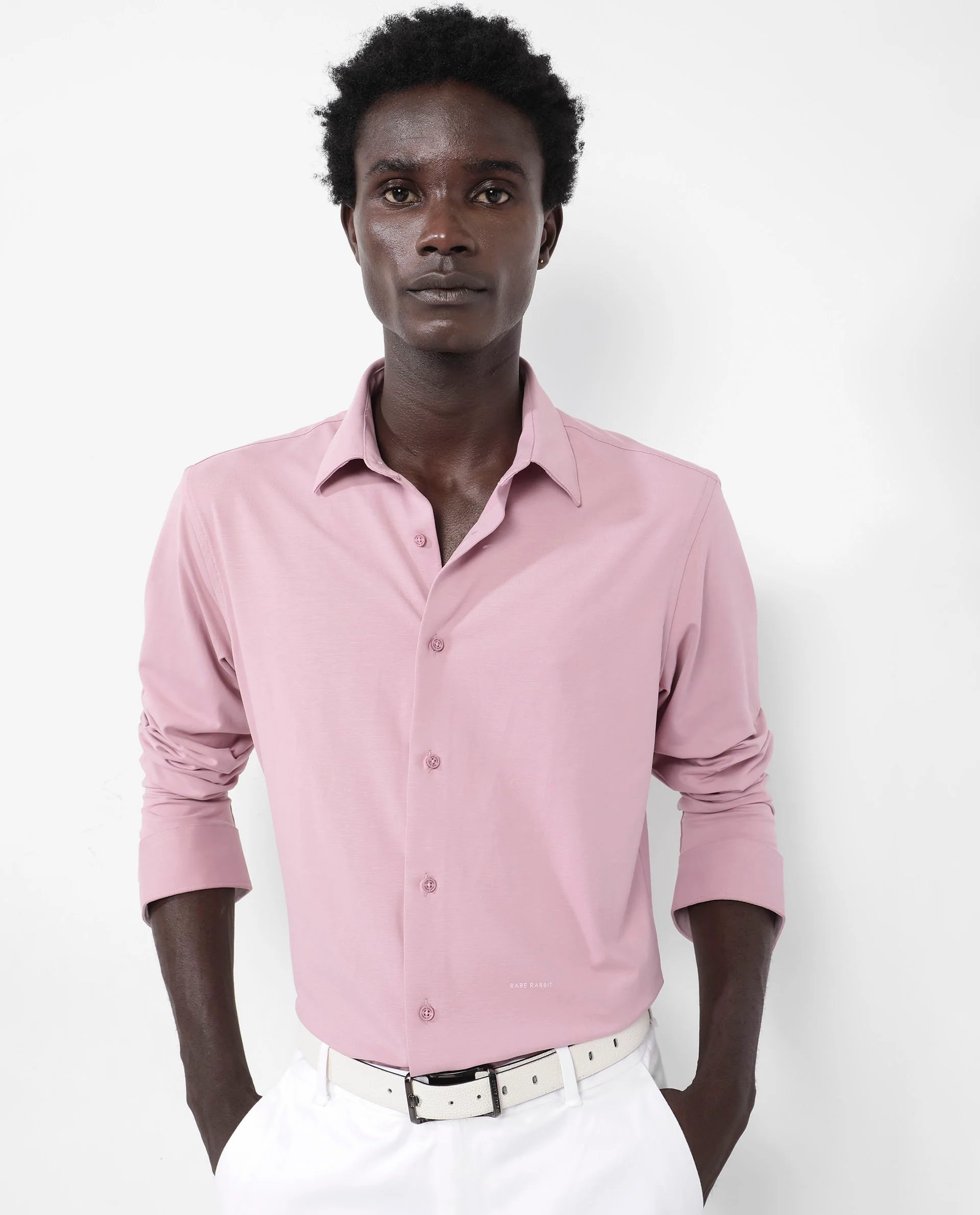 Rare Rabbit Men's Flyknit Dusky Pink Cotton Plain Regular Fit Full Sleeve Collared Shirt - Image 5