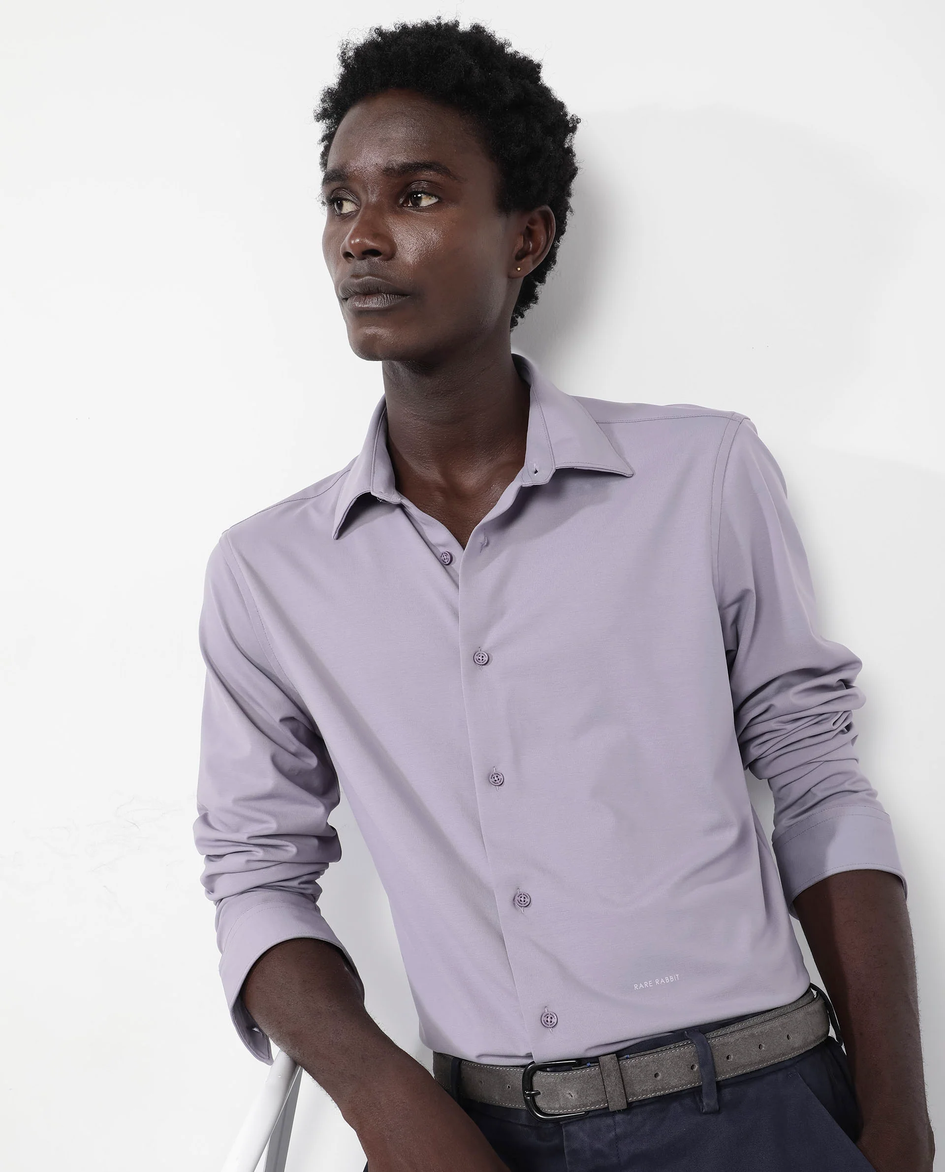 Rare Rabbit Men's Flyknit Dusky Purple Cotton Plain Regular Fit Full Sleeve Collared Shirt - Image 11