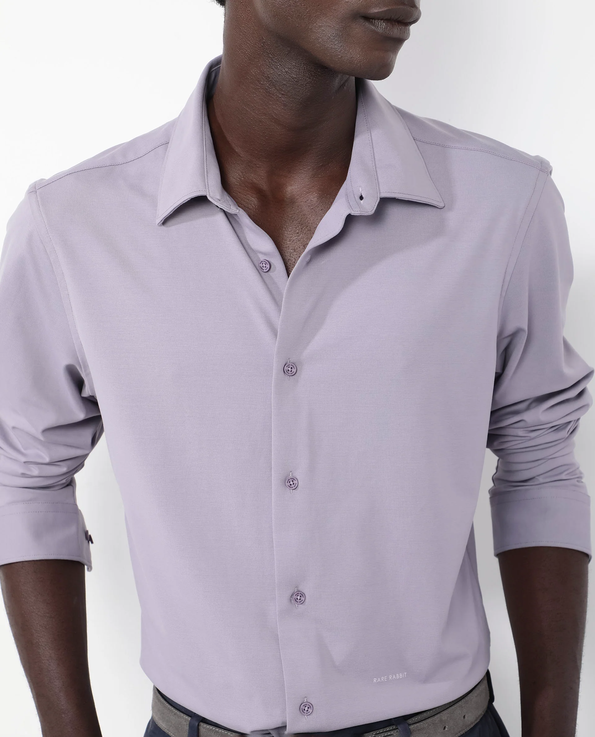 Rare Rabbit Men's Flyknit Dusky Purple Cotton Plain Regular Fit Full Sleeve Collared Shirt - Image 3