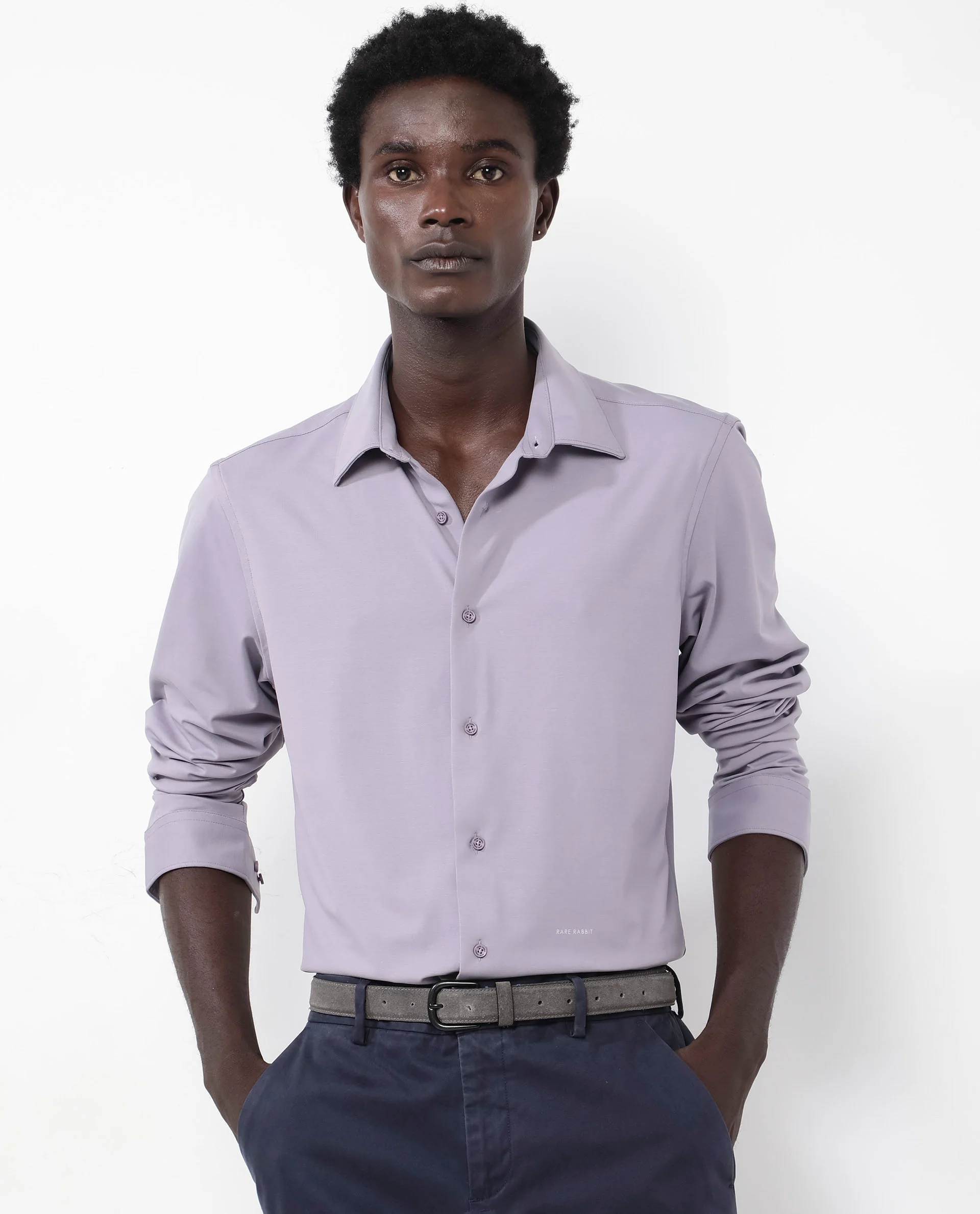 Rare Rabbit Men's Flyknit Dusky Purple Cotton Plain Regular Fit Full Sleeve Collared Shirt - Image 4