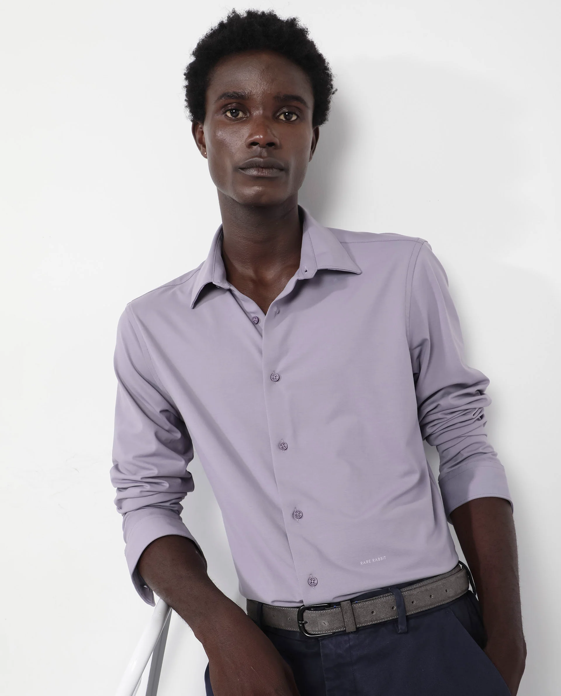 Rare Rabbit Men's Flyknit Dusky Purple Cotton Plain Regular Fit Full Sleeve Collared Shirt - Image 6