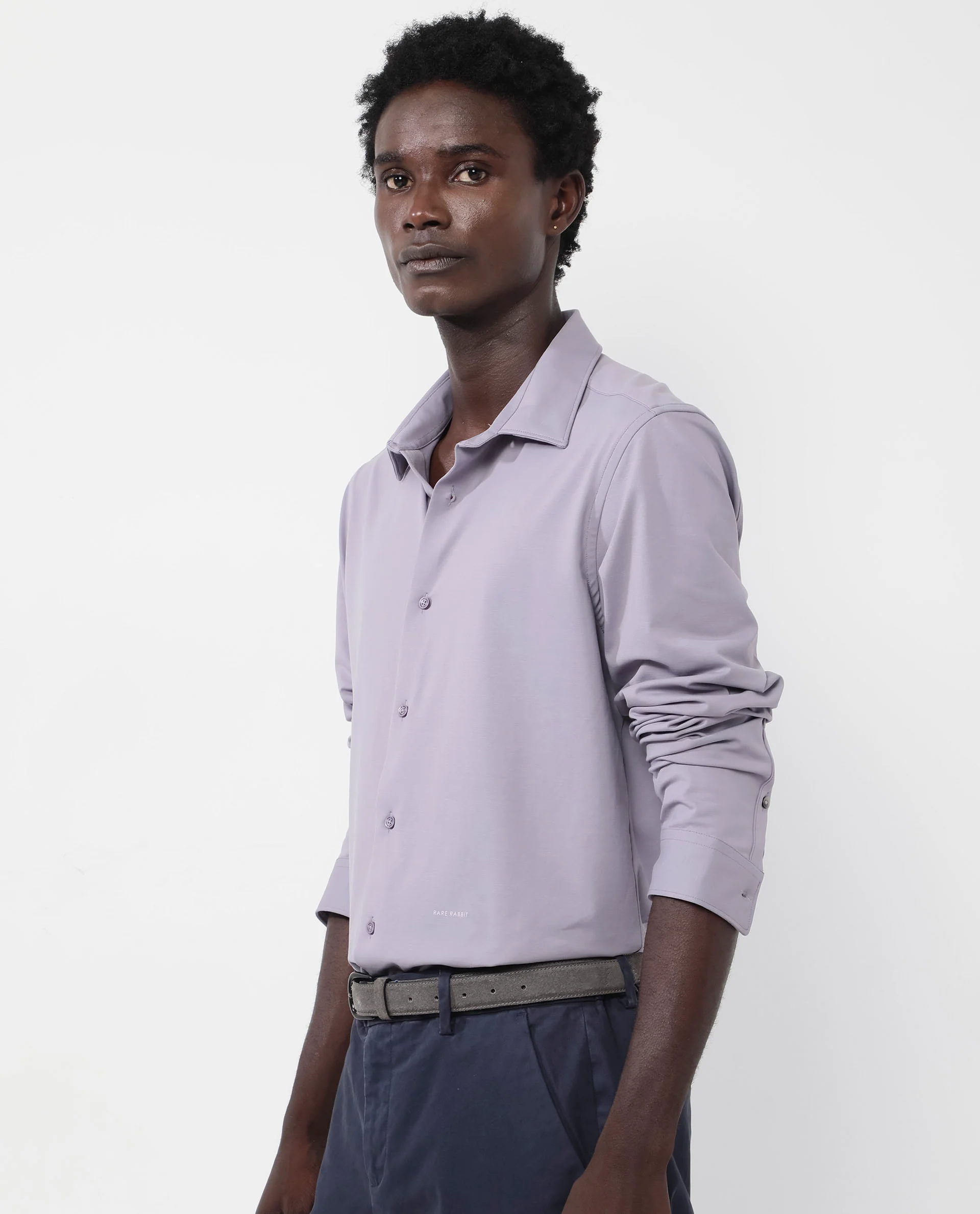 Rare Rabbit Men's Flyknit Dusky Purple Cotton Plain Regular Fit Full Sleeve Collared Shirt - Image 8