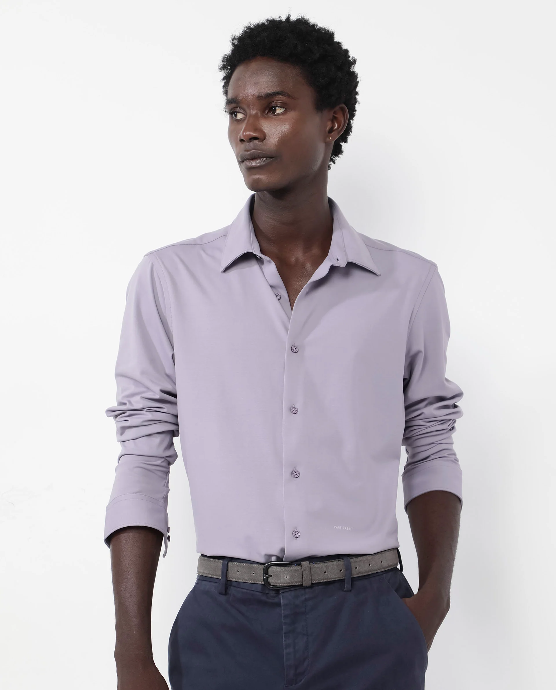 Rare Rabbit Men's Flyknit Dusky Purple Cotton Plain Regular Fit Full Sleeve Collared Shirt - Image 9