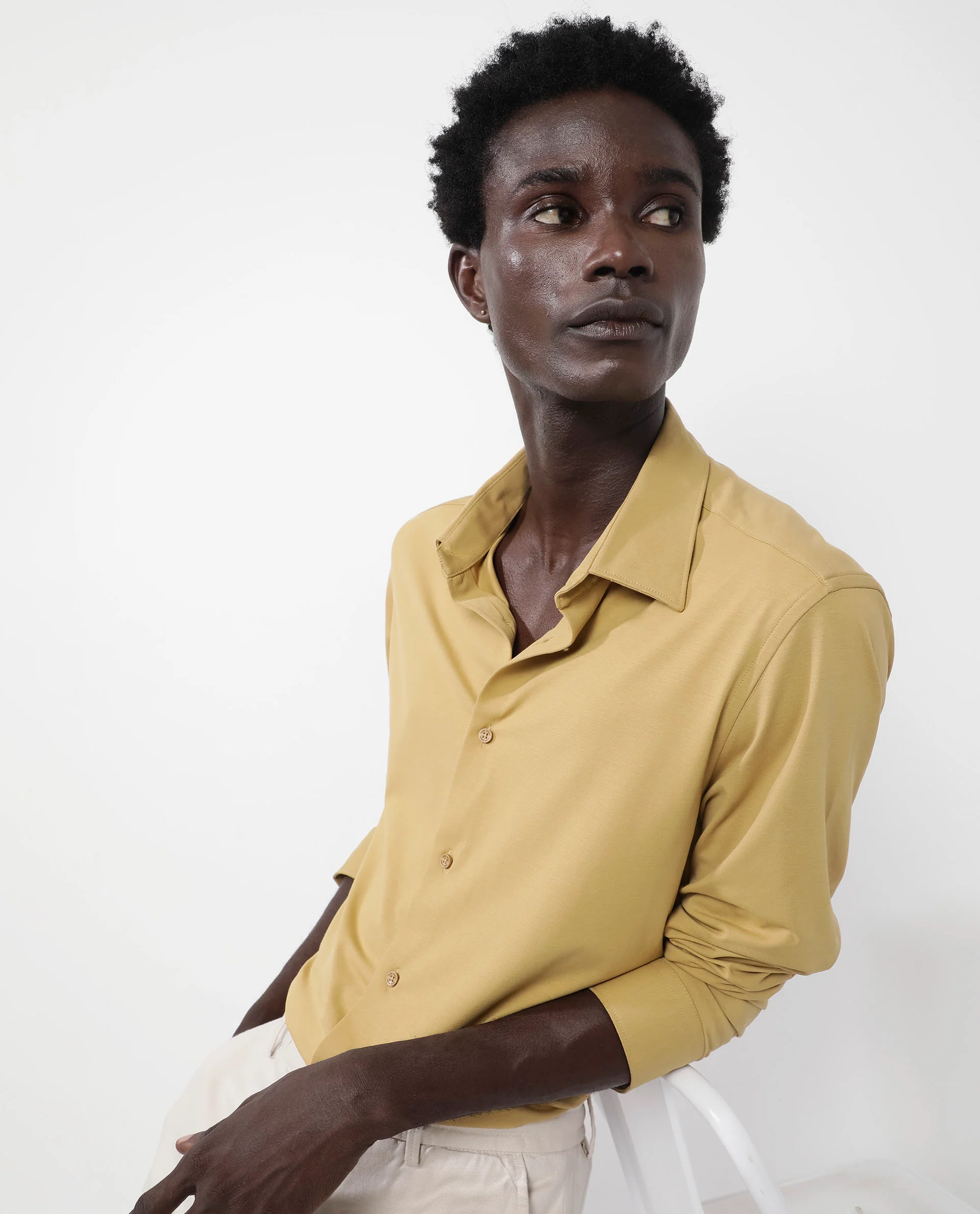 Rare Rabbit Men's Flyknit Mustard Cotton Plain Regular Fit Full Sleeve Collared Shirt - Image 10