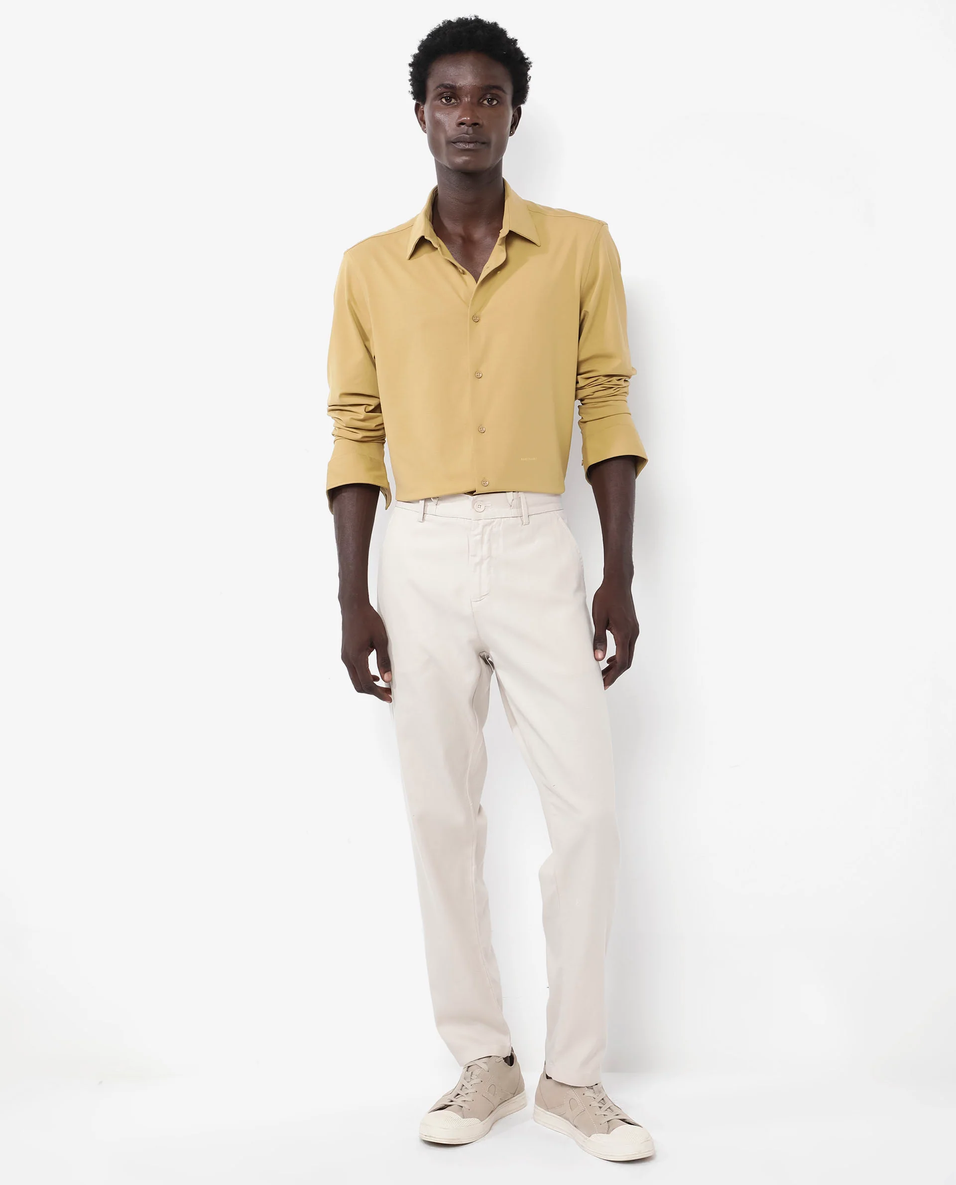 Rare Rabbit Men's Flyknit Mustard Cotton Plain Regular Fit Full Sleeve Collared Shirt - Image 2