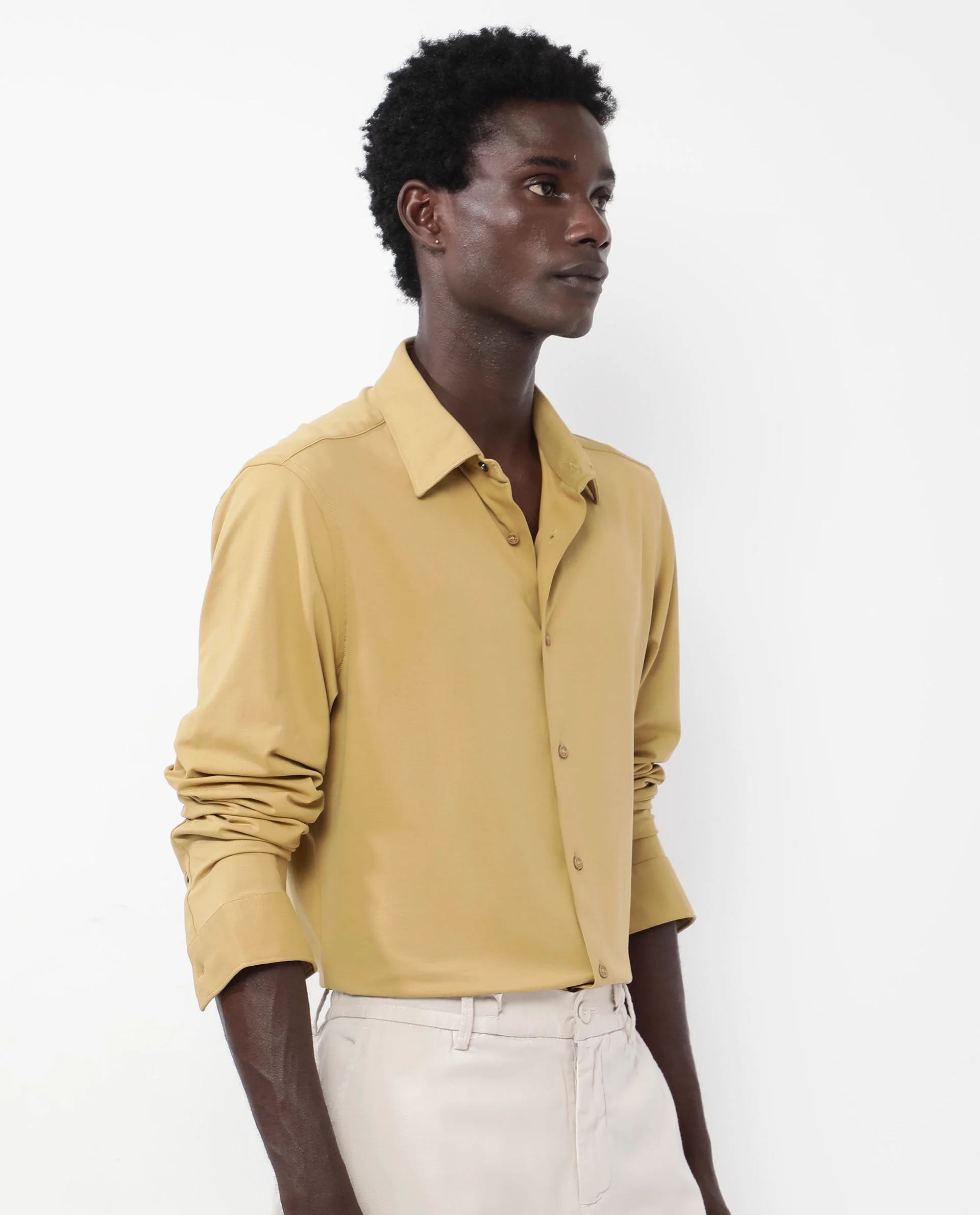 Rare Rabbit Men's Flyknit Mustard Cotton Plain Regular Fit Full Sleeve Collared Shirt - Image 6