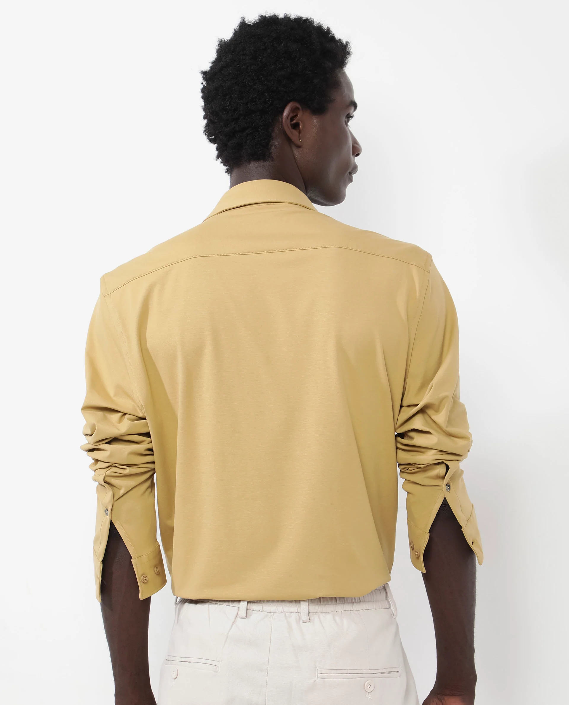 Rare Rabbit Men's Flyknit Mustard Cotton Plain Regular Fit Full Sleeve Collared Shirt - Image 9