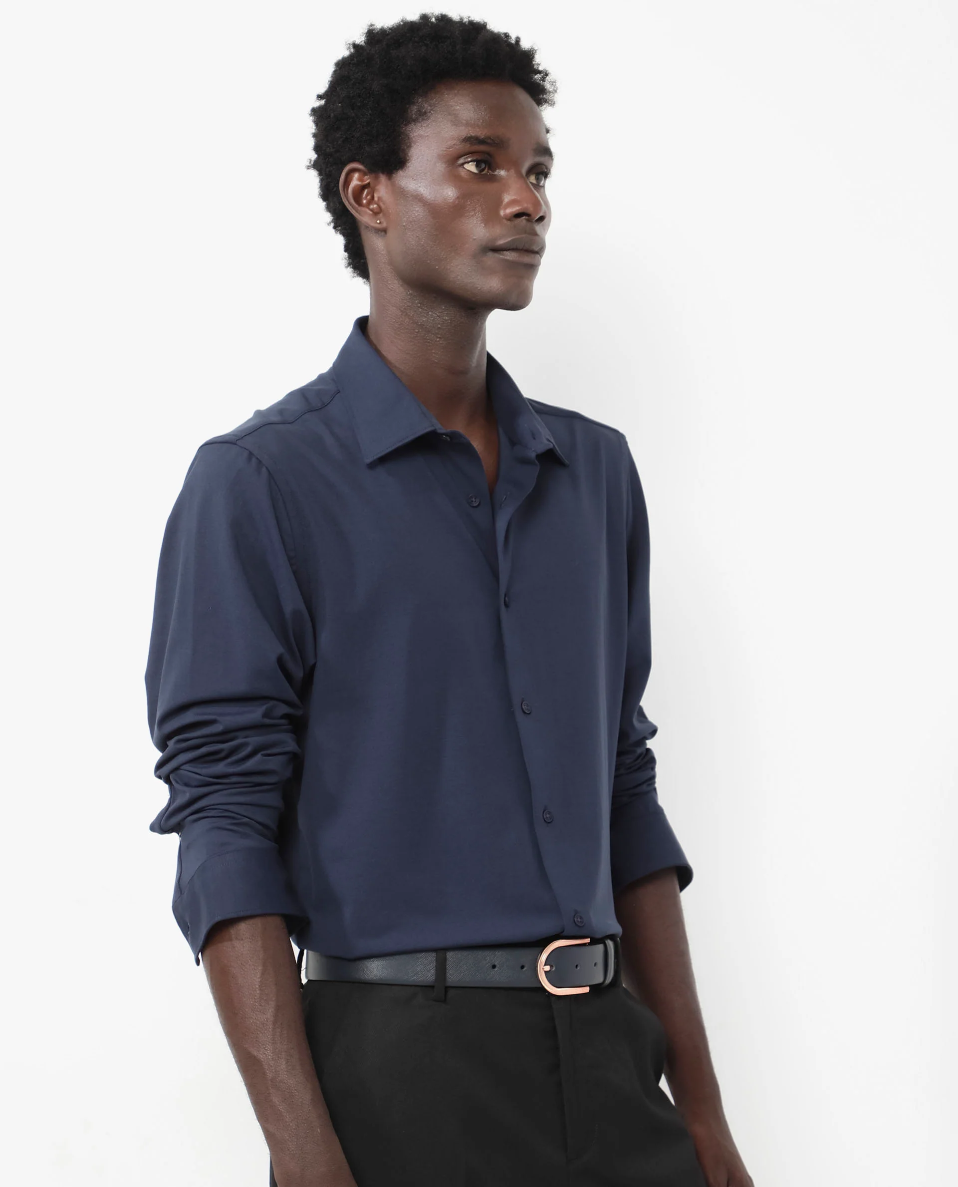 Rare Rabbit Men's Flyknit Navy Cotton Plain Regular Fit Full Sleeve Collared Shirt - Image 6