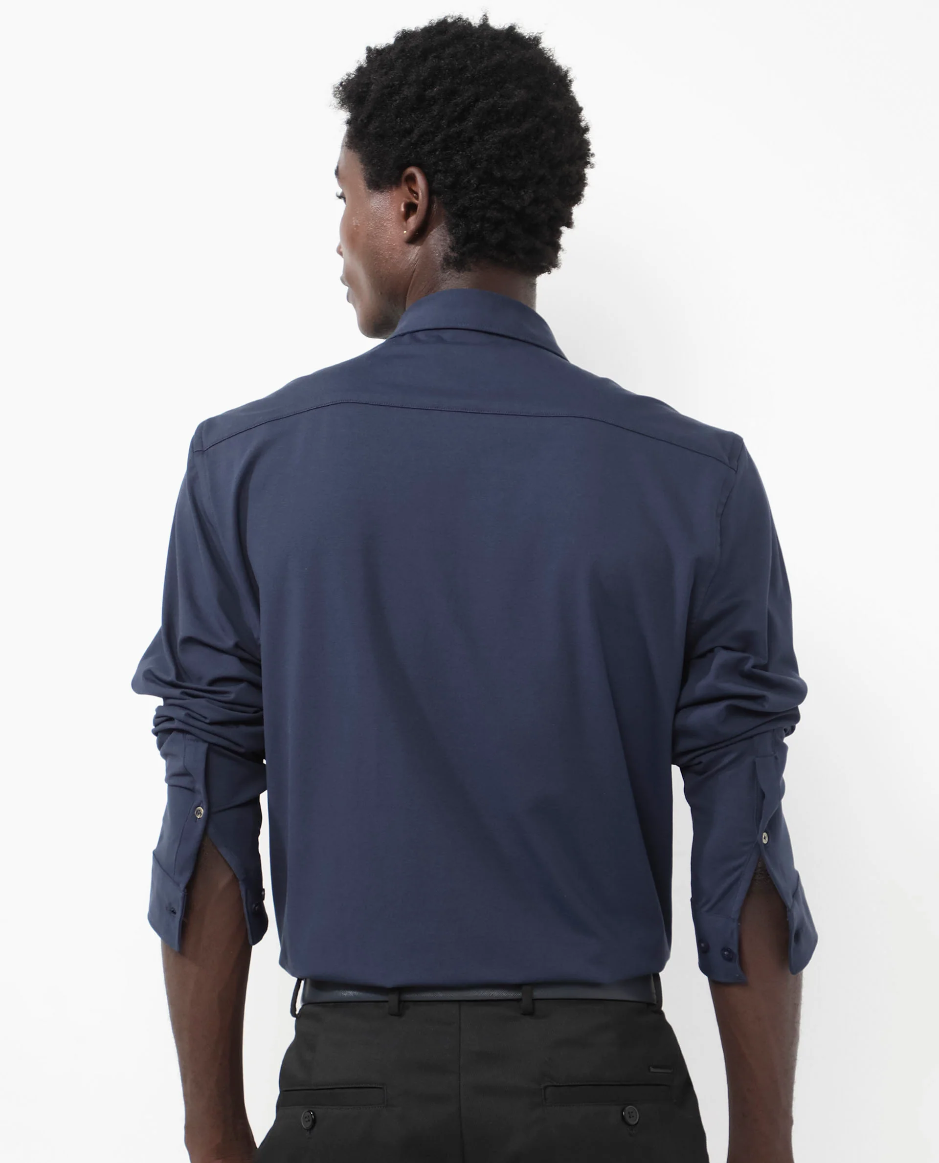 Rare Rabbit Men's Flyknit Navy Cotton Plain Regular Fit Full Sleeve Collared Shirt - Image 8