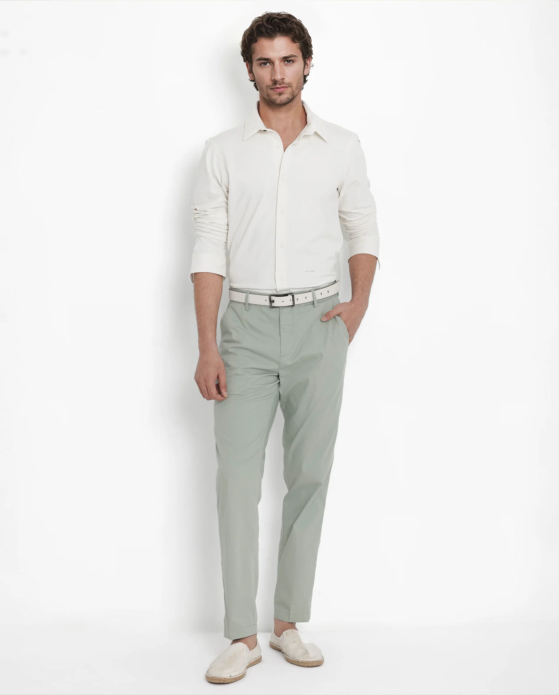 Rare Rabbit Men's Flyknit Off White Cotton Plain Regular Fit Full Sleeve Collared Shirt - Image 2