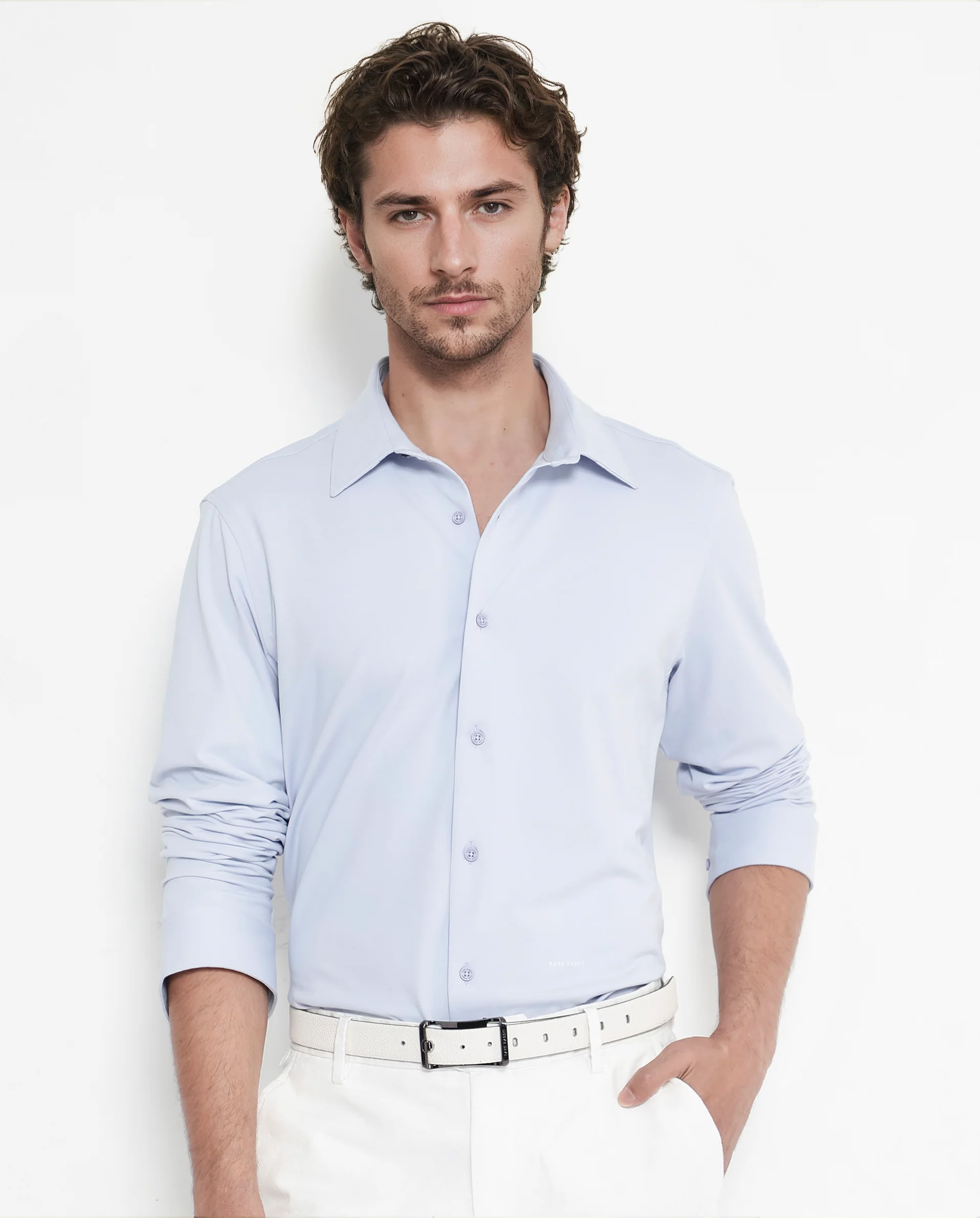 Rare Rabbit Men's Flyknit Pastel Blue Cotton Plain Regular Fit Full Sleeve Collared Shirt - Image 5
