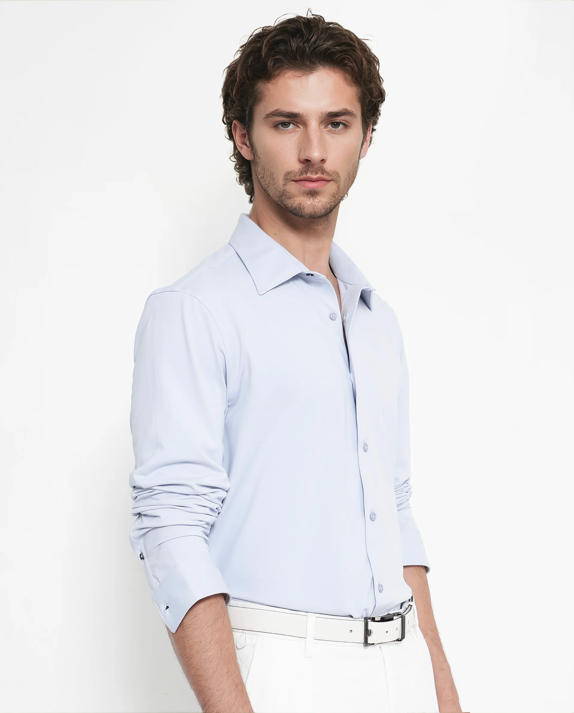 Rare Rabbit Men's Flyknit Pastel Blue Cotton Plain Regular Fit Full Sleeve Collared Shirt - Image 7