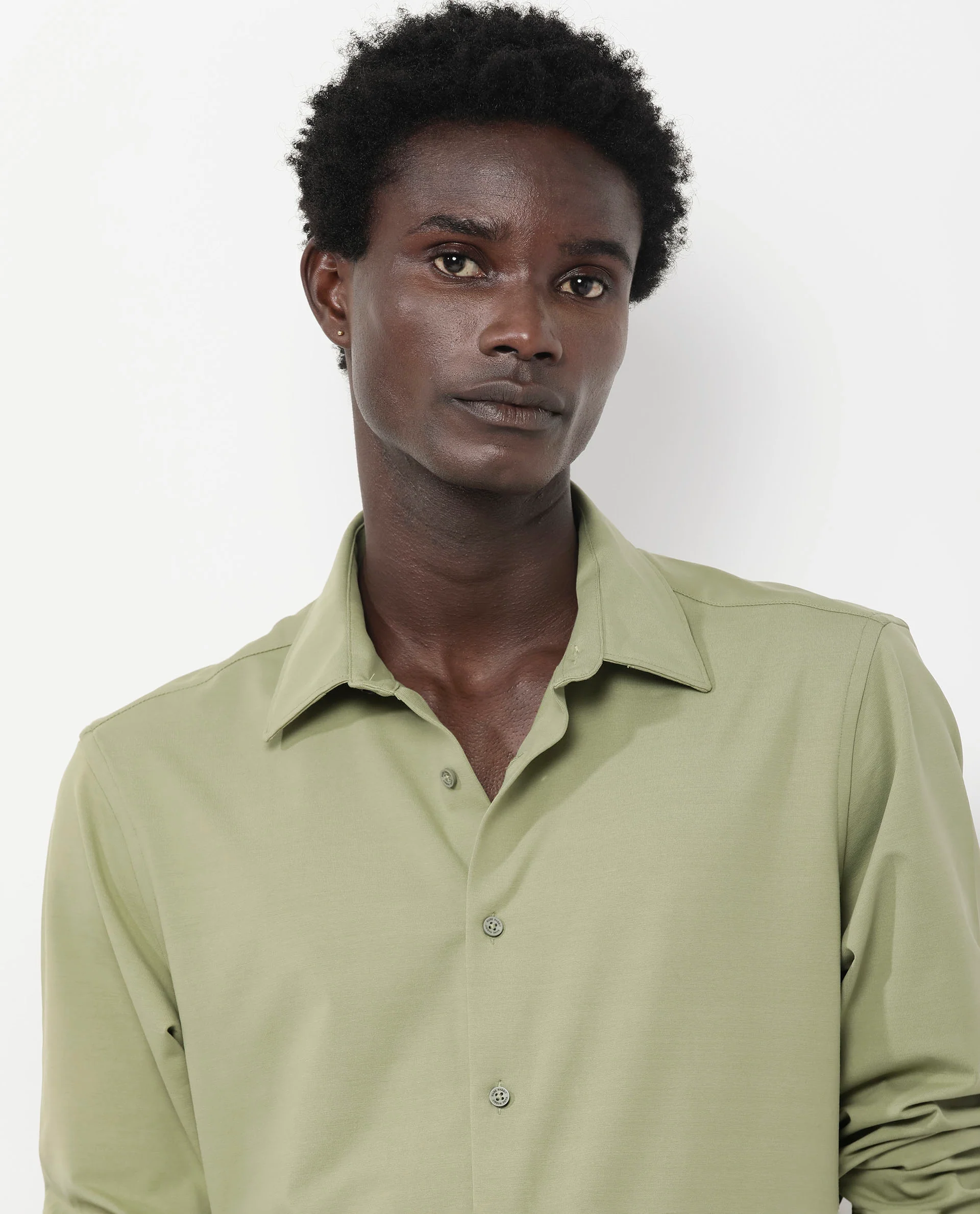 Rare Rabbit Men's Flyknit Pastel Green Cotton Plain Regular Fit Full Sleeve Collared Shirt - Image 5
