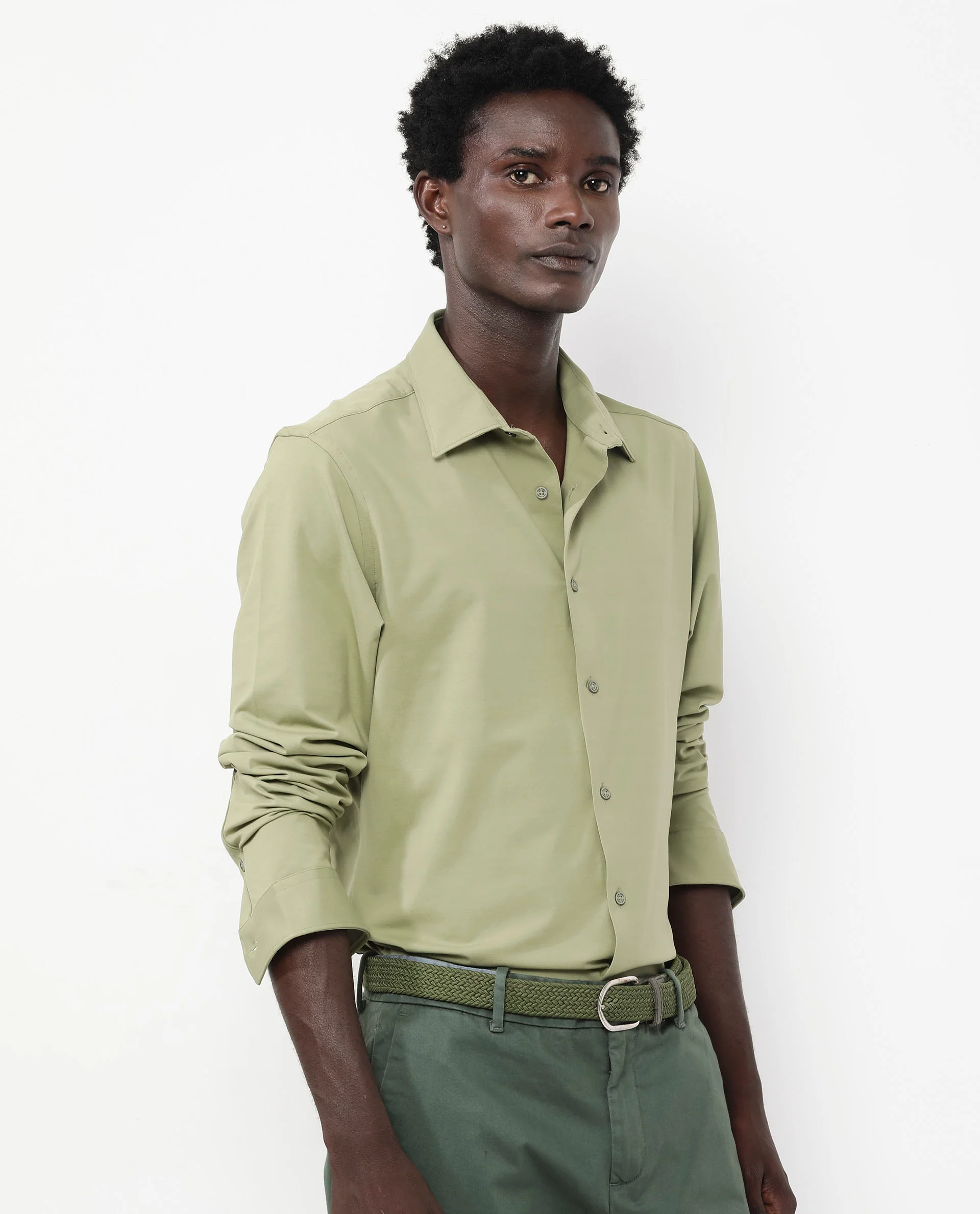 Rare Rabbit Men's Flyknit Pastel Green Cotton Plain Regular Fit Full Sleeve Collared Shirt - Image 6
