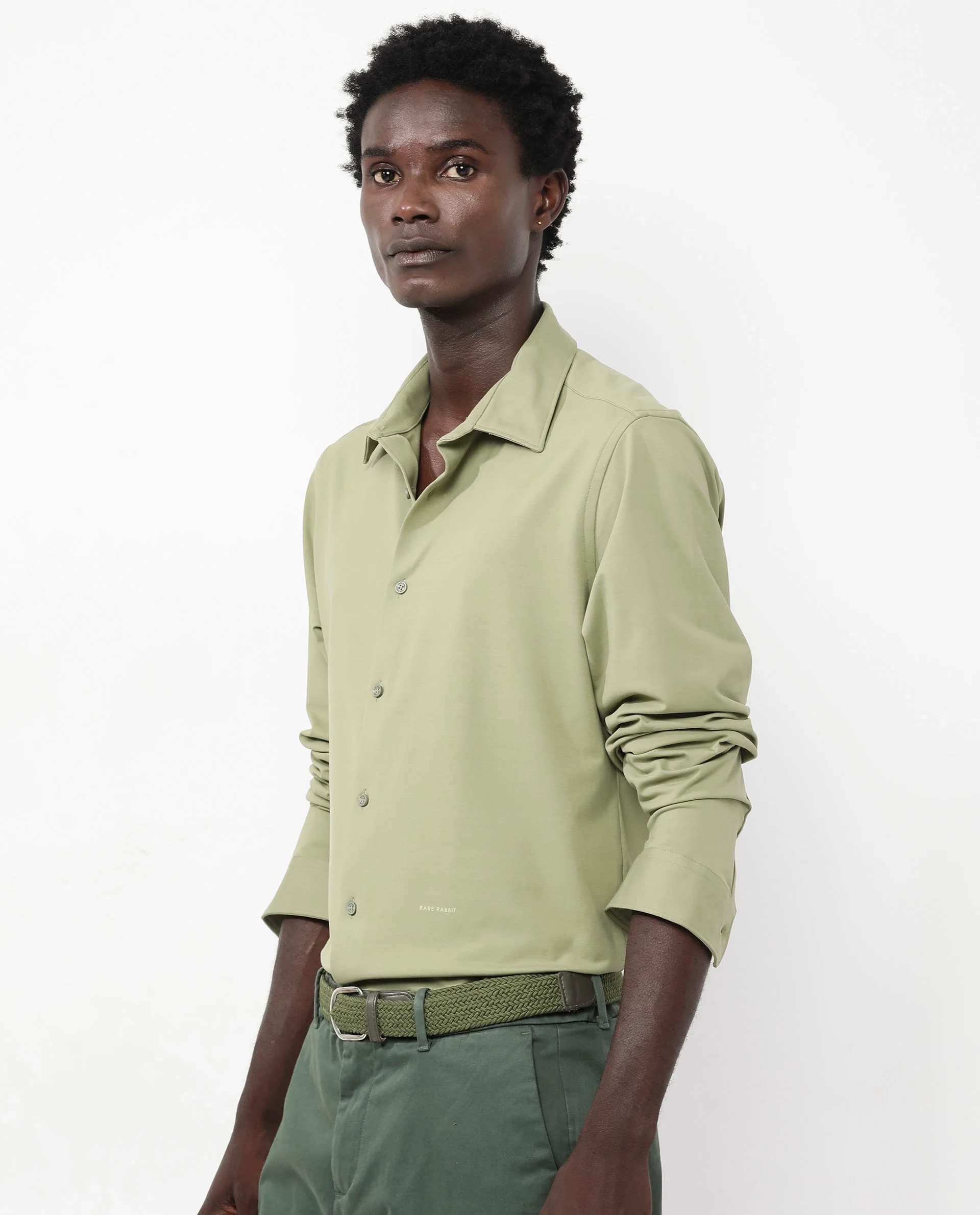 Rare Rabbit Men's Flyknit Pastel Green Cotton Plain Regular Fit Full Sleeve Collared Shirt - Image 8
